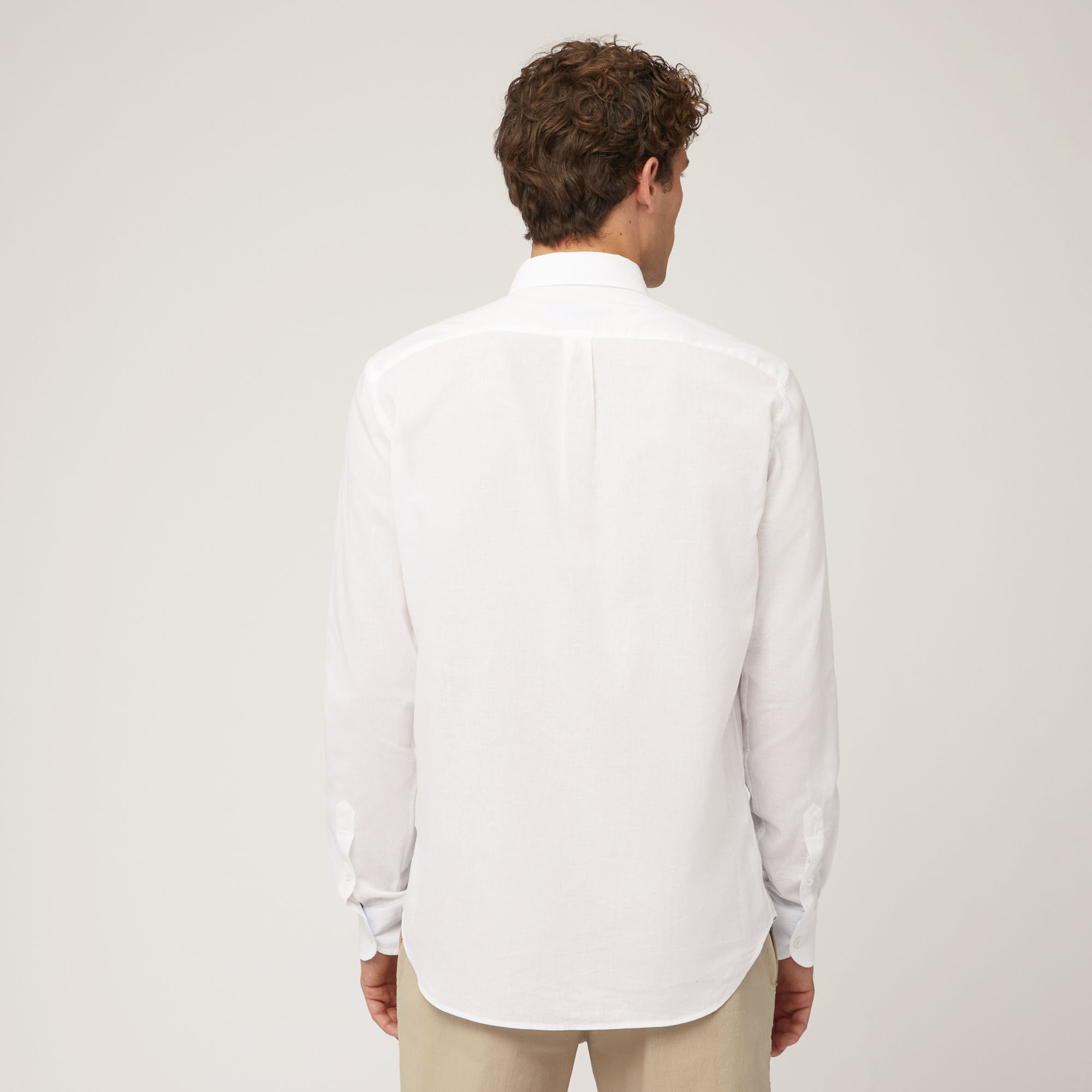 Linen and Cotton Shirt with Contrasting Squares, White, large image number 1