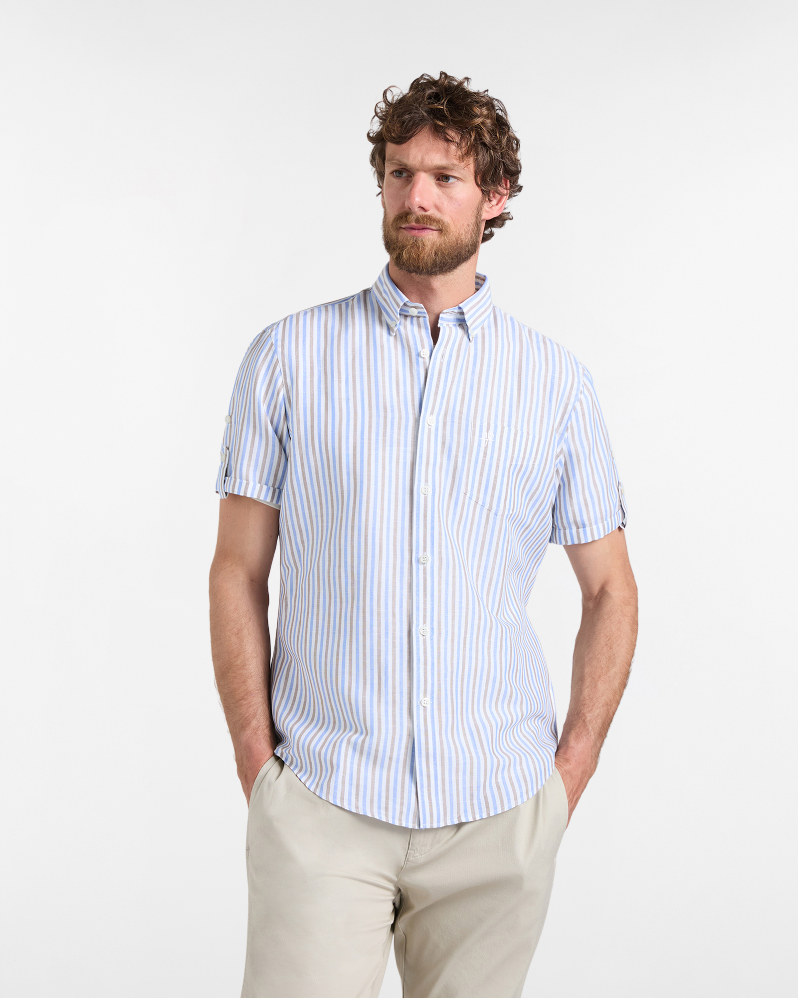 Camicia Uomo a Righe con Taschino Regular Fit