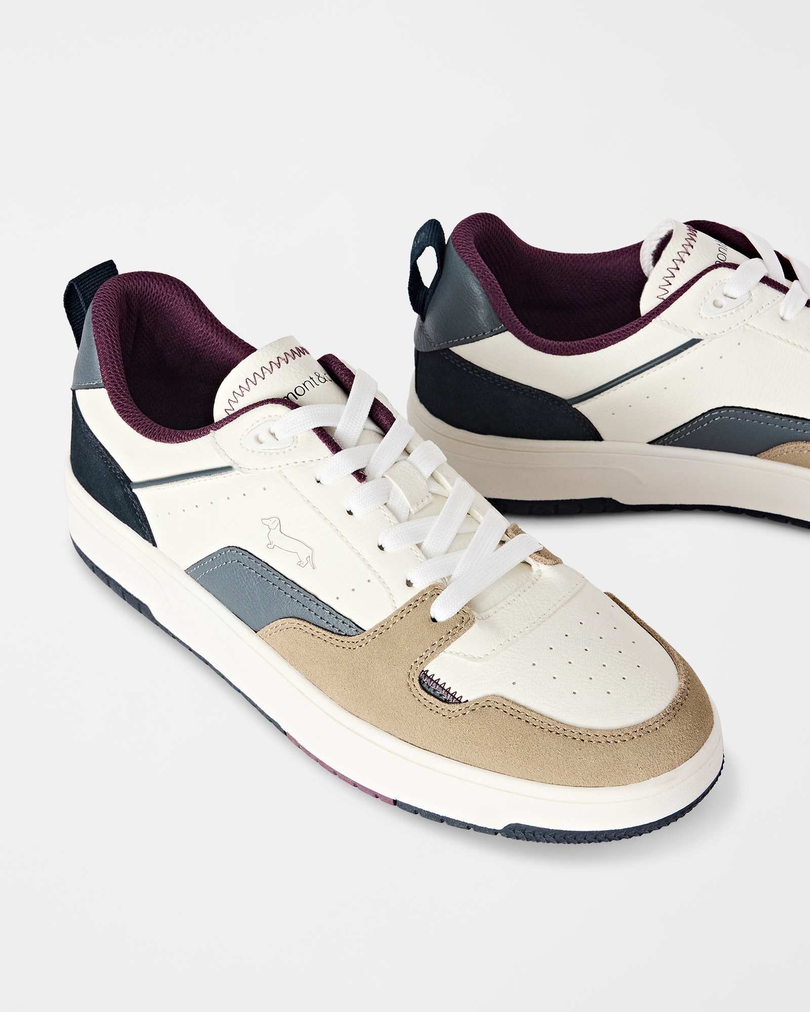 Men's basketball-style sneakers in genuine leather and suede, TAUPE - OFF-WHITE, large