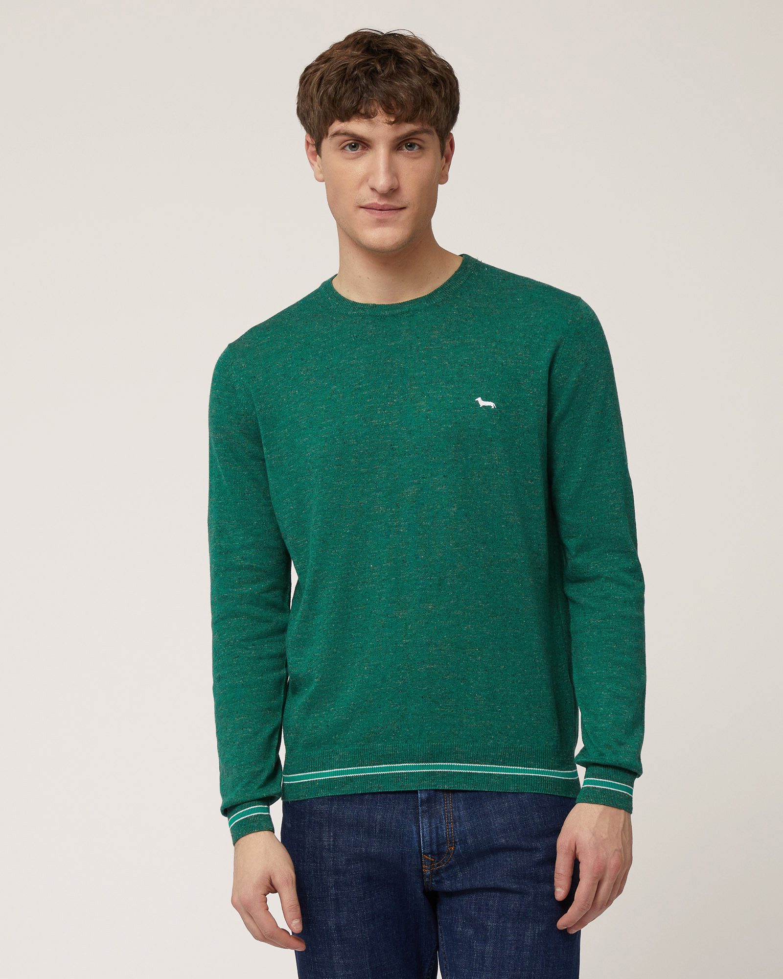 Pullover Girocollo In Tweed, Verde Erba, large