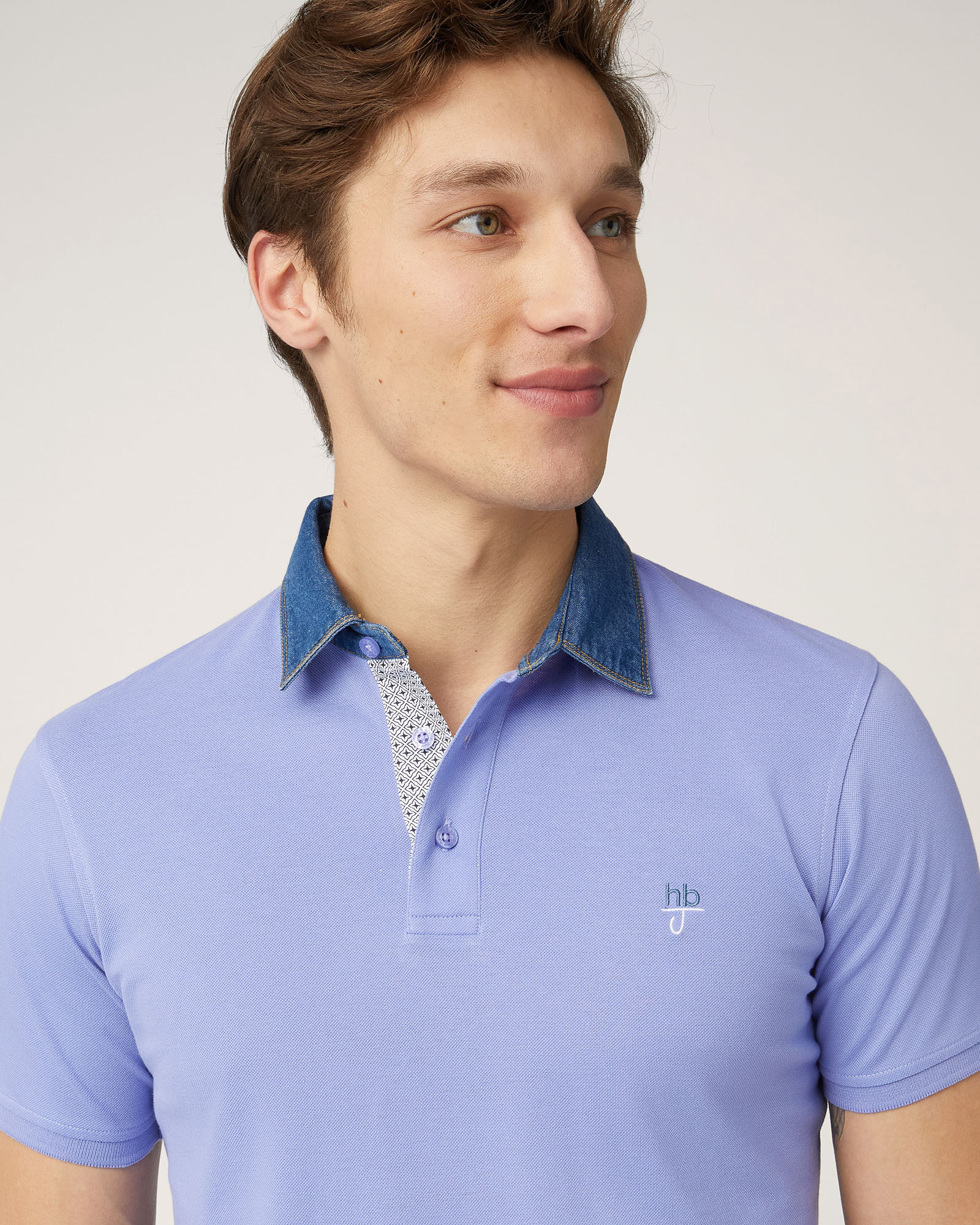 Polo-Shirt with Denim Collar, Hydrangea Purple, large image number 2