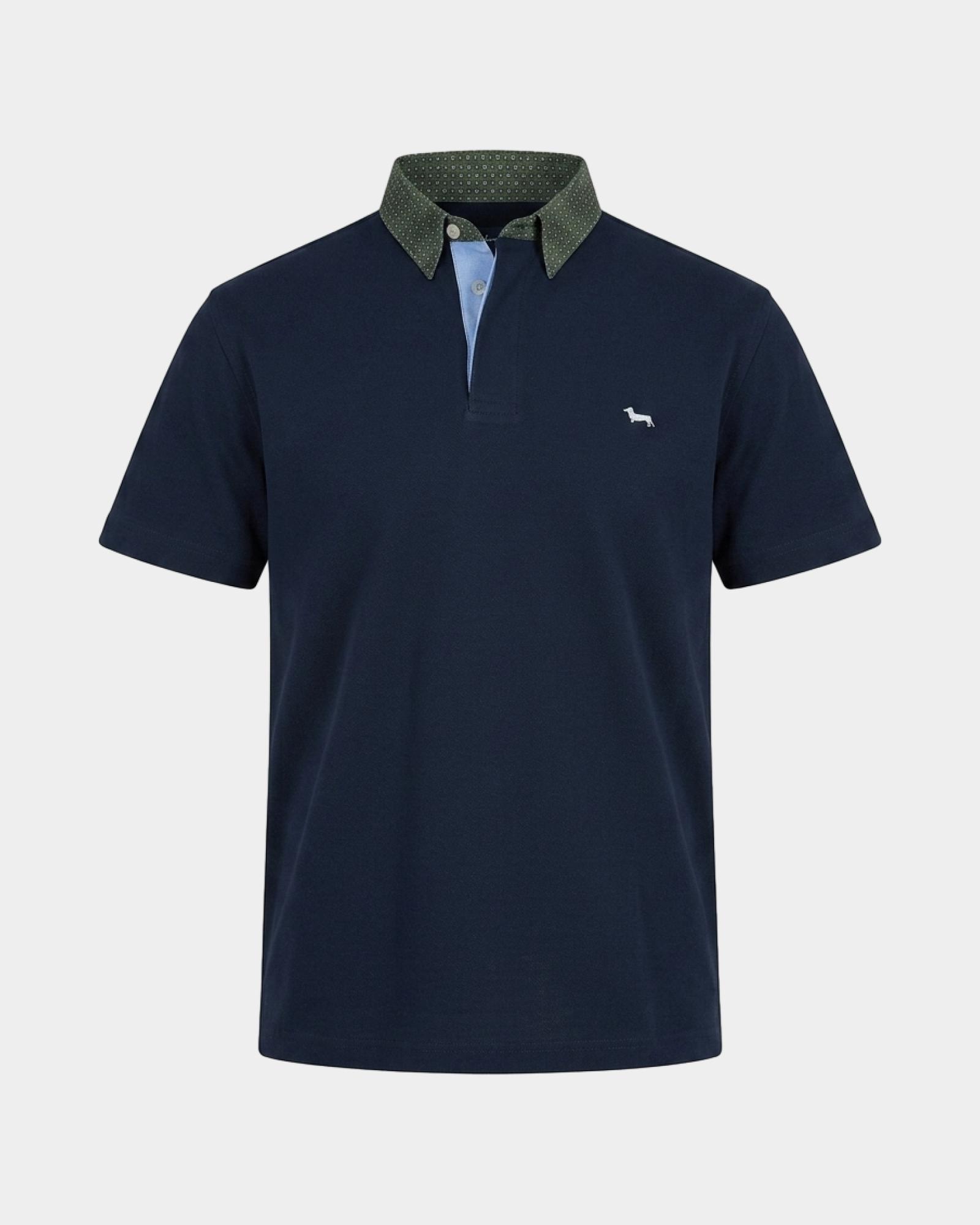 Polo de hombre Vietri en piqu&eacute; de algod&oacute;n con cuello en contraste, AZUL MARINO, large
