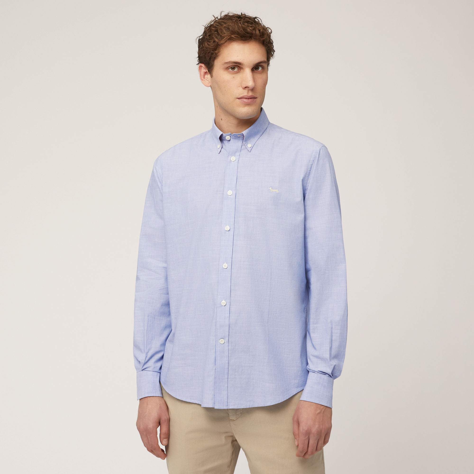 Camisa de chambray de algodón, Azul, large