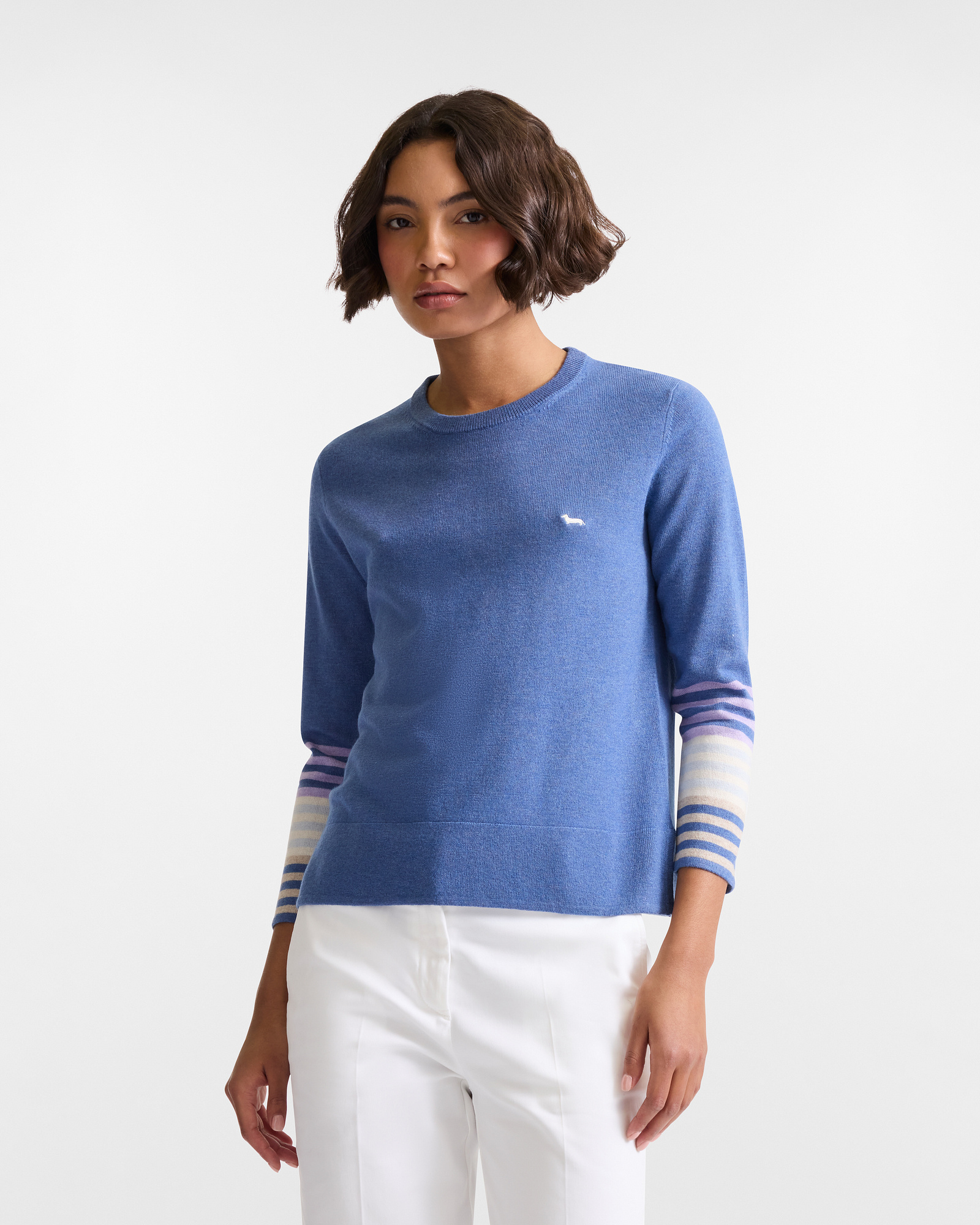 Crew Neck Pullover in Cashmere Blend, Dark Lavander, large