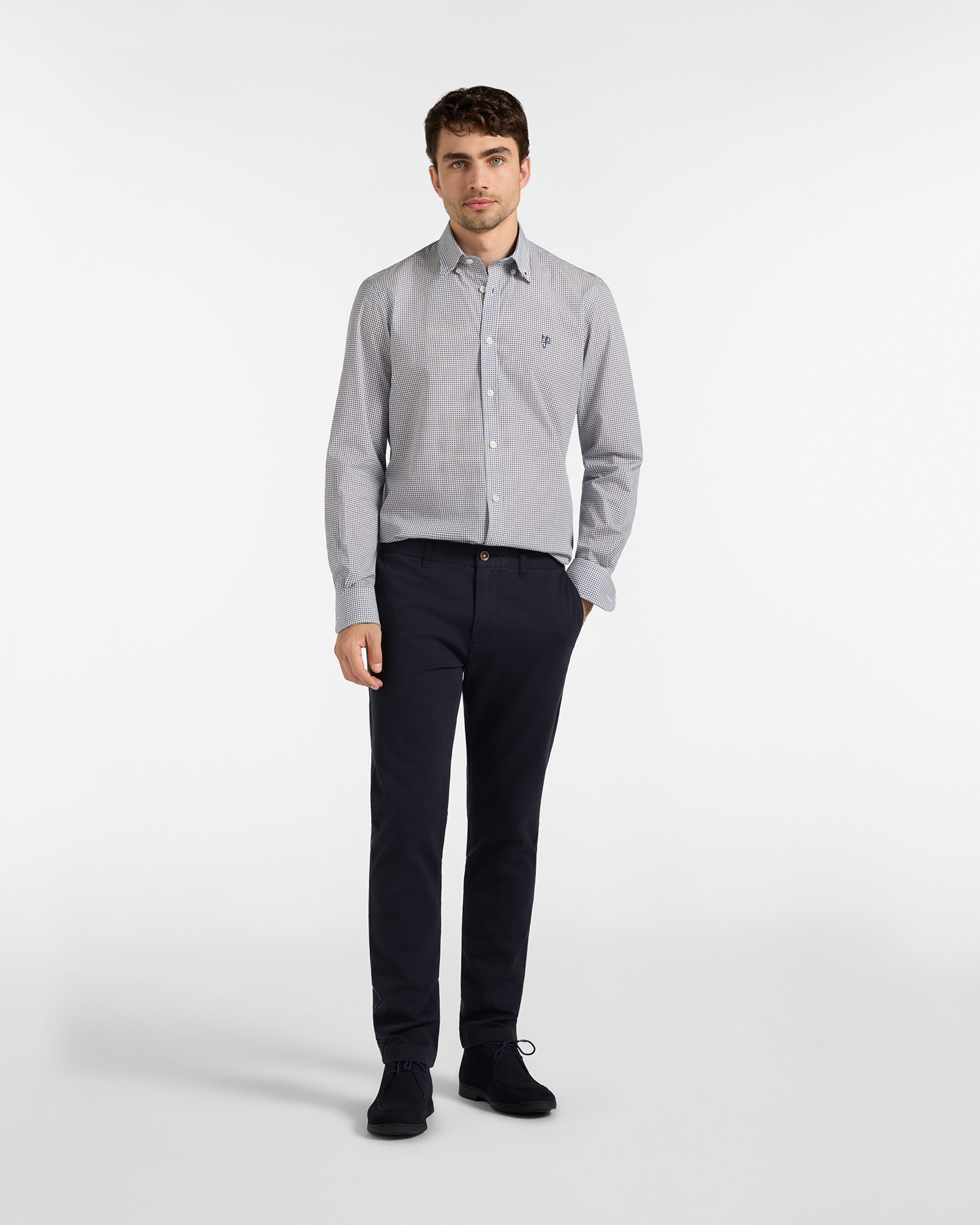 HBJ Men&rsquo;s Micro-Patterned Regular-Fit Shirt in Pure Cotton, BLUE, large image number 3