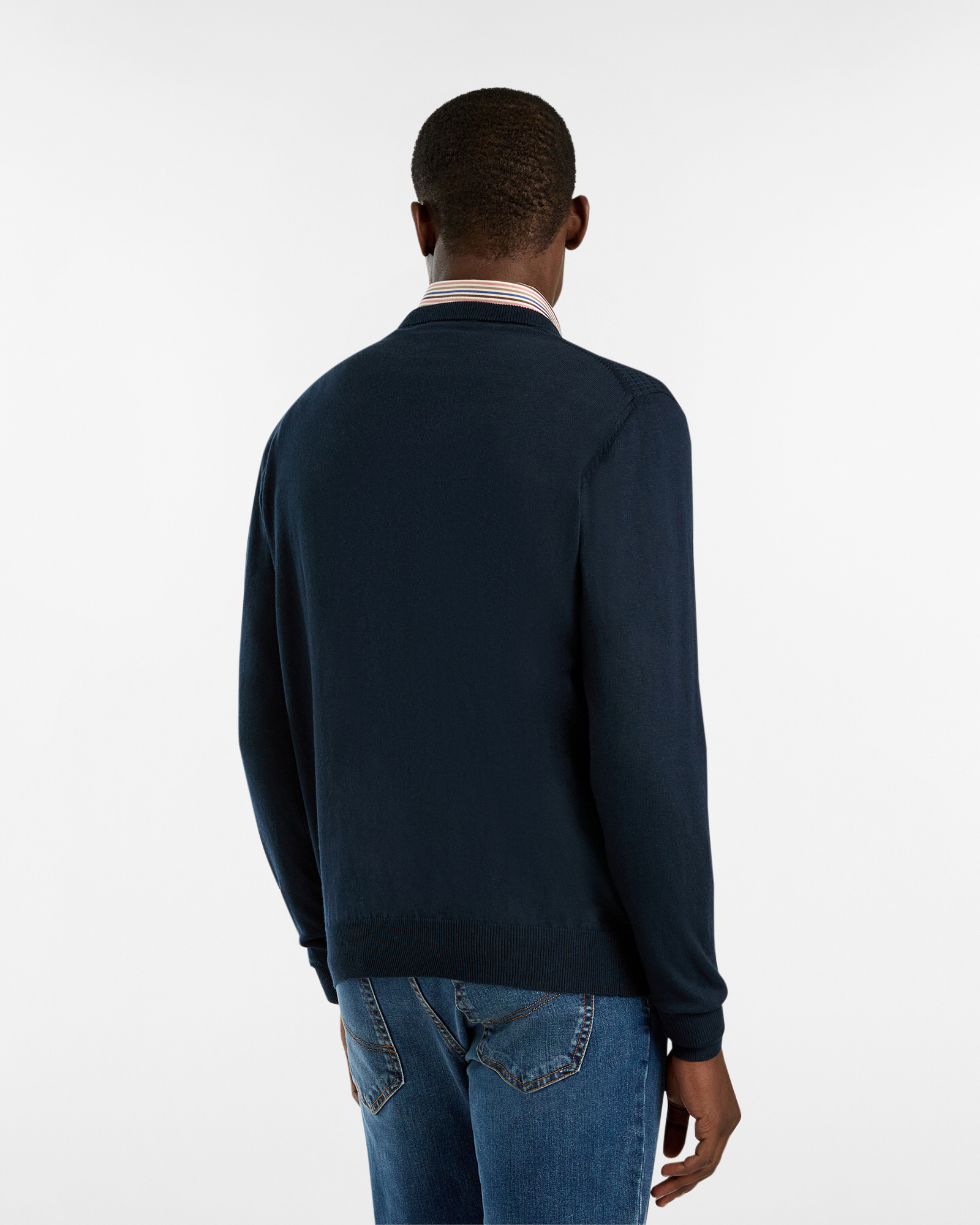 Check Pattern Knit Pullover, Navy Blue, large image number 1