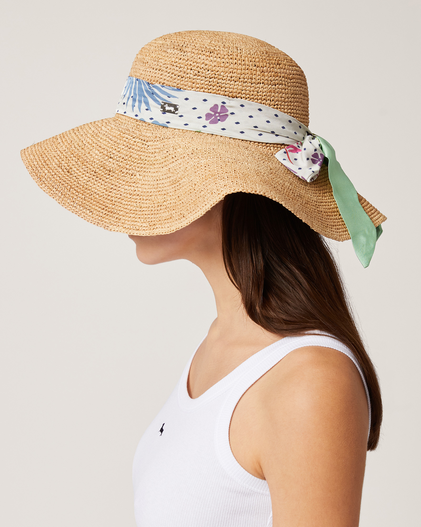 Raffia Hat with Foulard, Light Blue, large image number 2