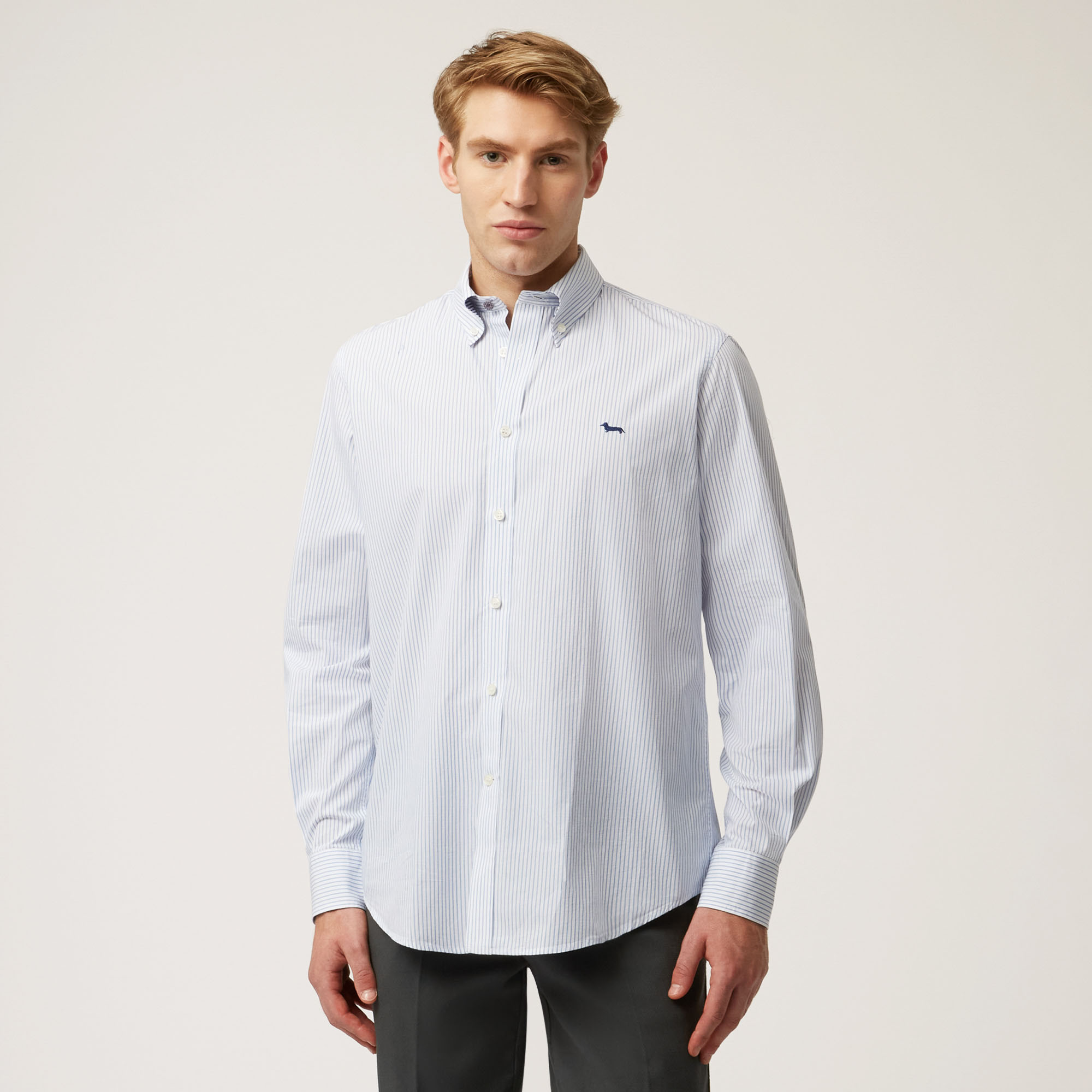 Pinstriped Organic Cotton Shirt, Light Blue, large