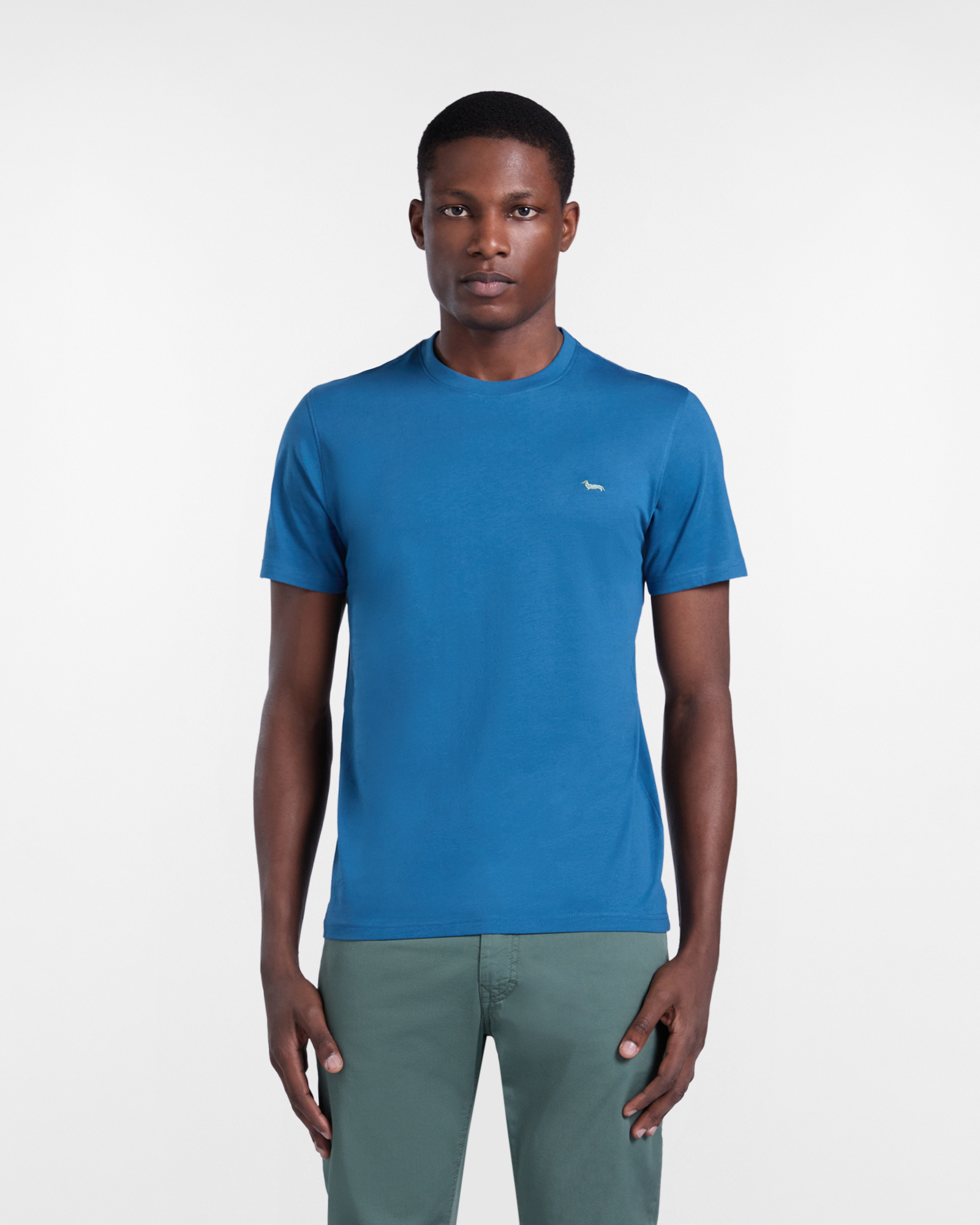 Camiseta ajustada de algod&oacute;n para hombre, Azul, large