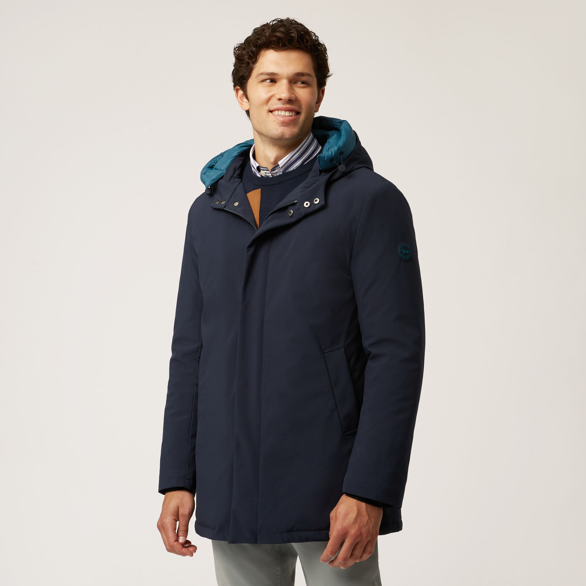 Impermeabile In Softshell Con Doppio Cappuccio in Blu Navy: New Basics ...