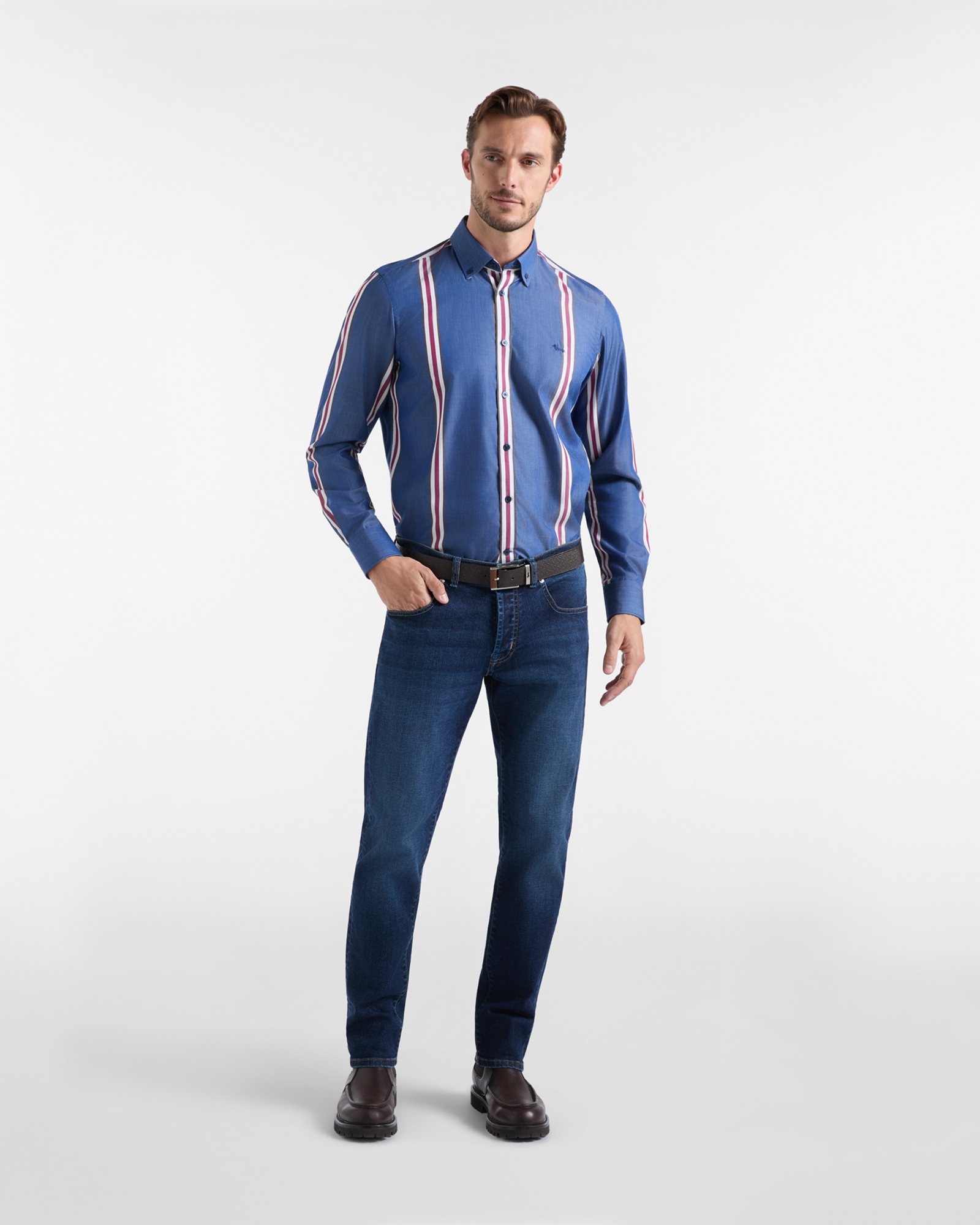 Men's narrow-fit Tencel&reg; shirt with placed regimental stripe, SPORT BLUE, large image number 3
