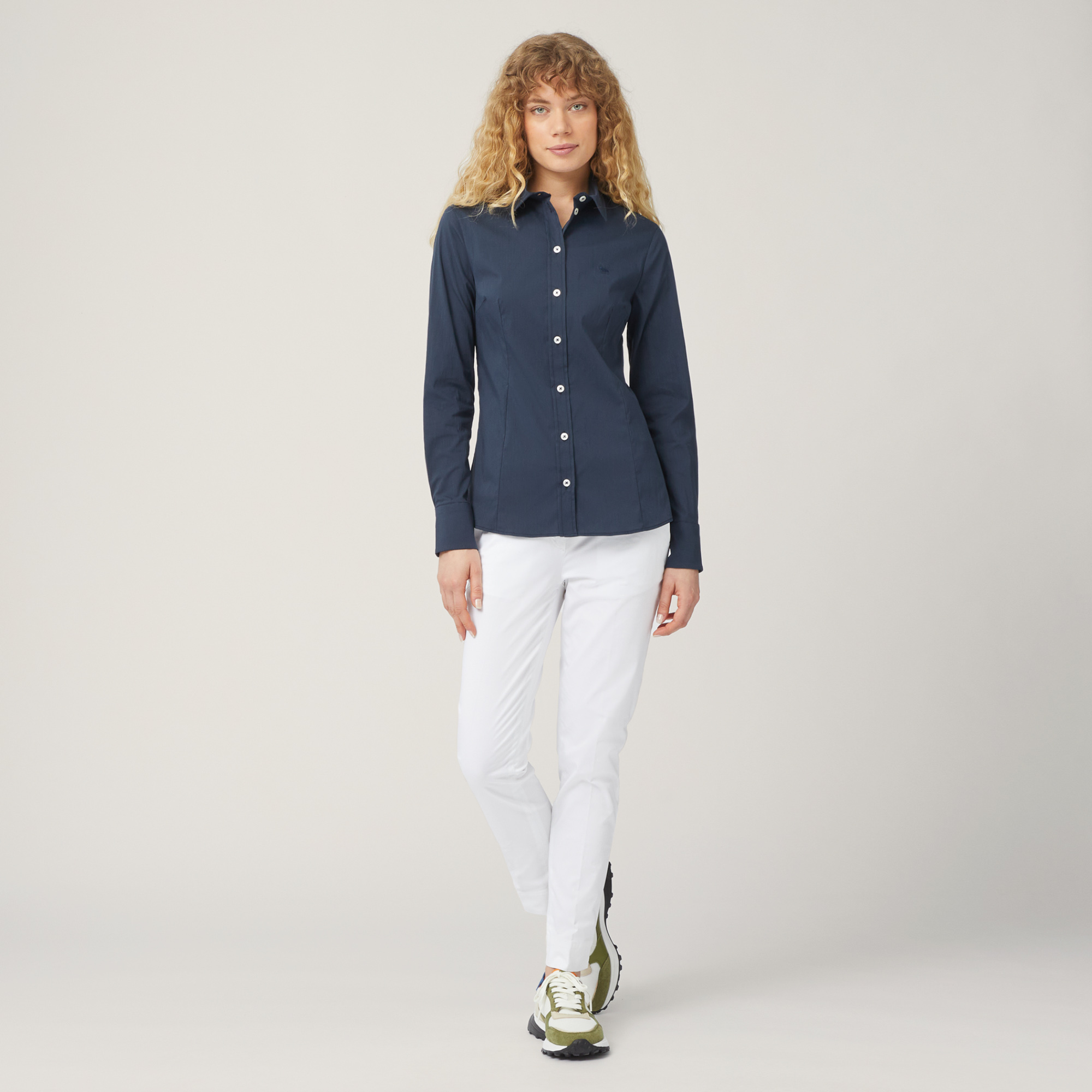 Camicia Slim In Misto Cotone, Blu Navy, large image number 3