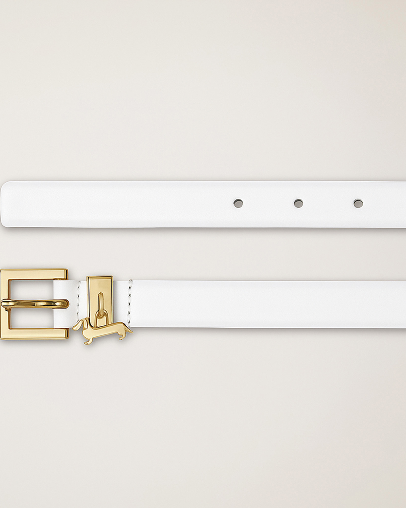 Leather Belt with Dachshund, White, large image number 1