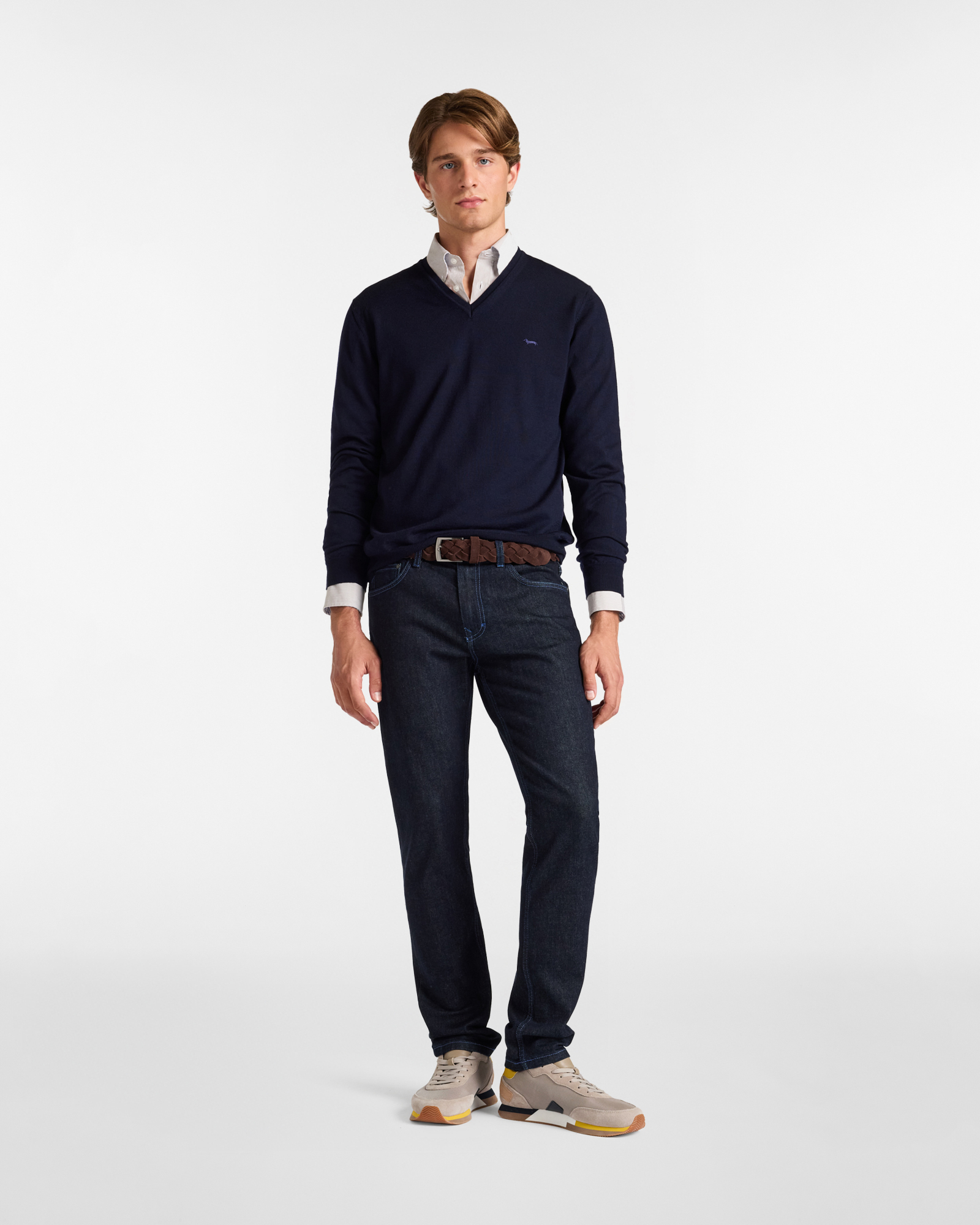 V-Neck Sweater, Navy Blue, large image number 3