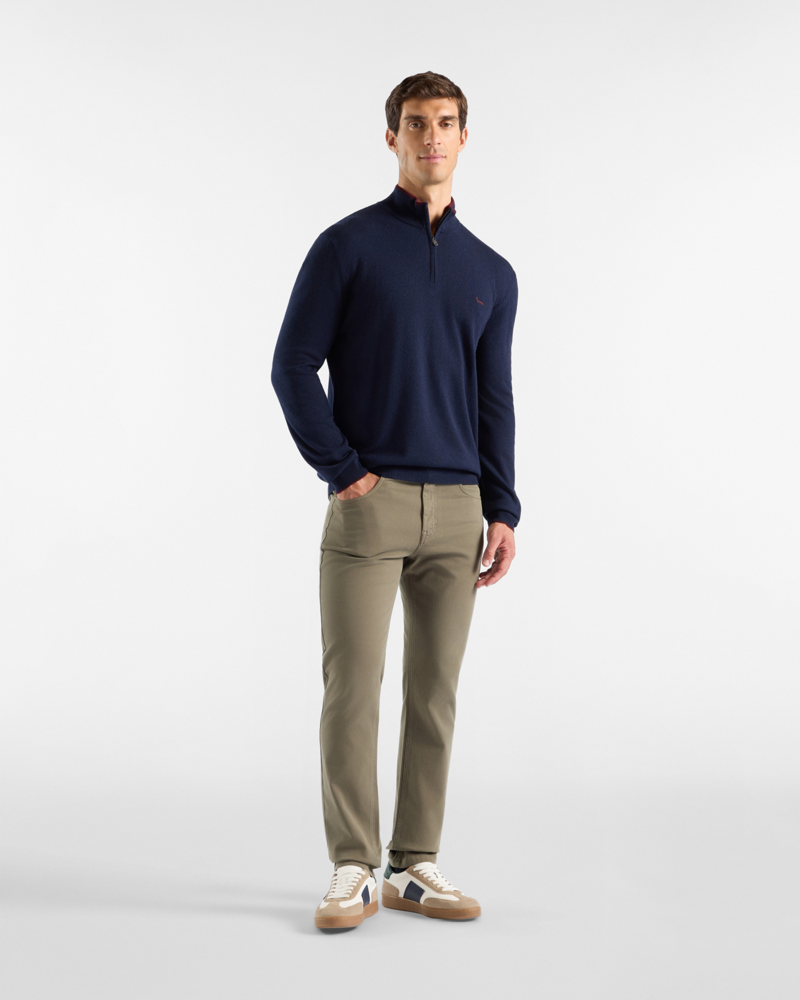 Men's regular fit sweater with half-zip stand-up collar in a  wool blend, NAVY BLUE, large image number 3