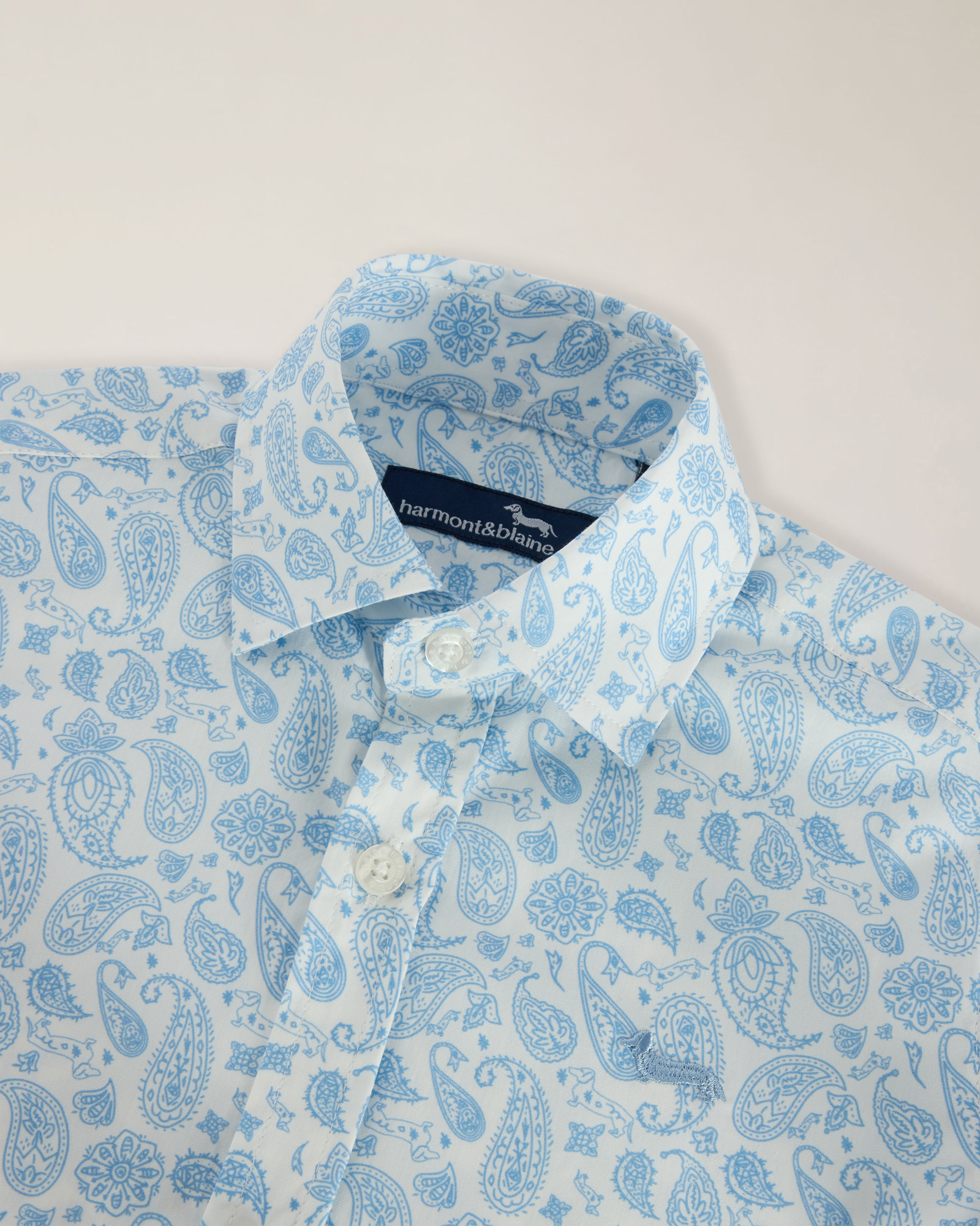 Camicia fancy a manica corta con ricamo logo, Cielo, large image number 2