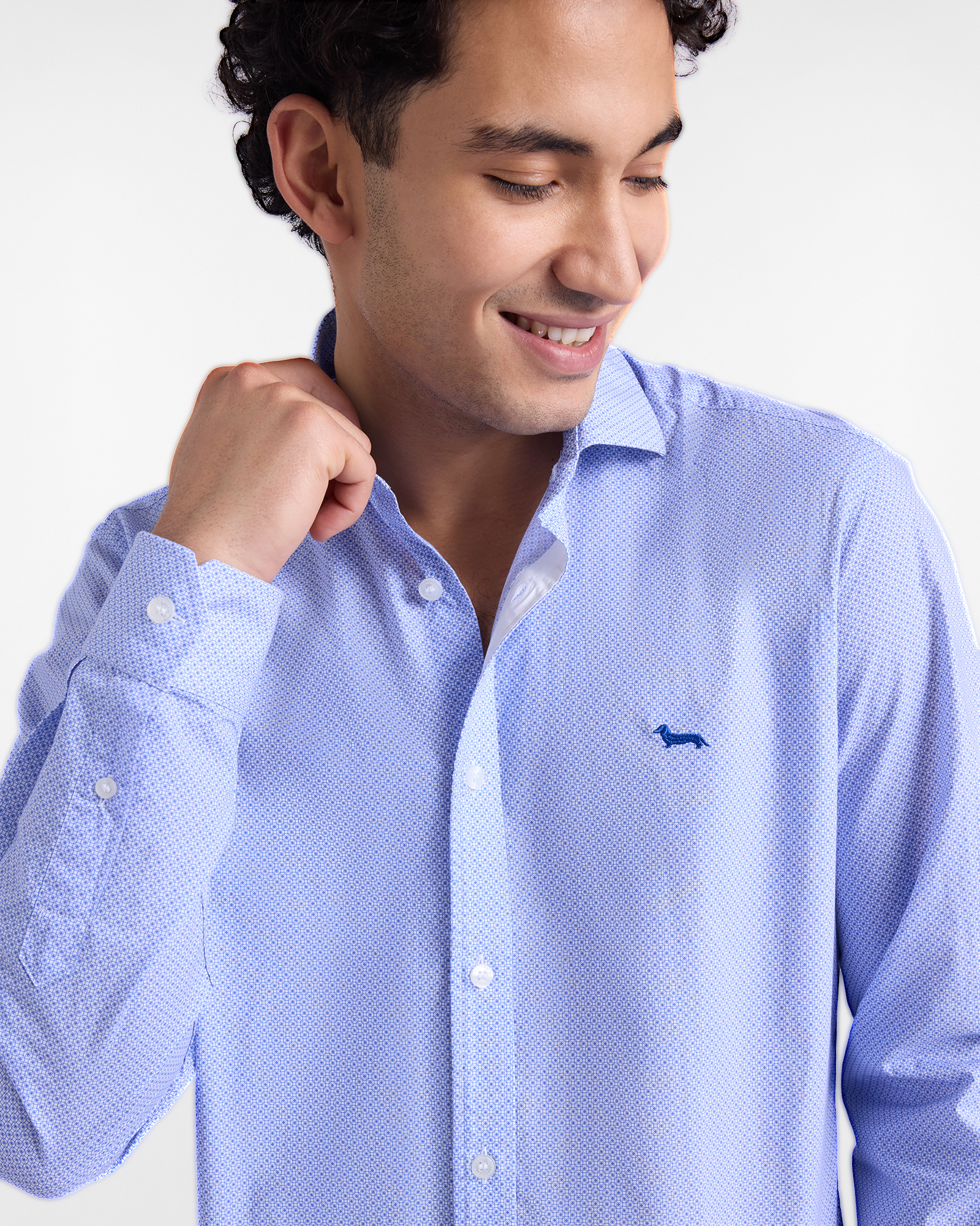 Camisa ajustada con microestampado, Celeste, large image number 2