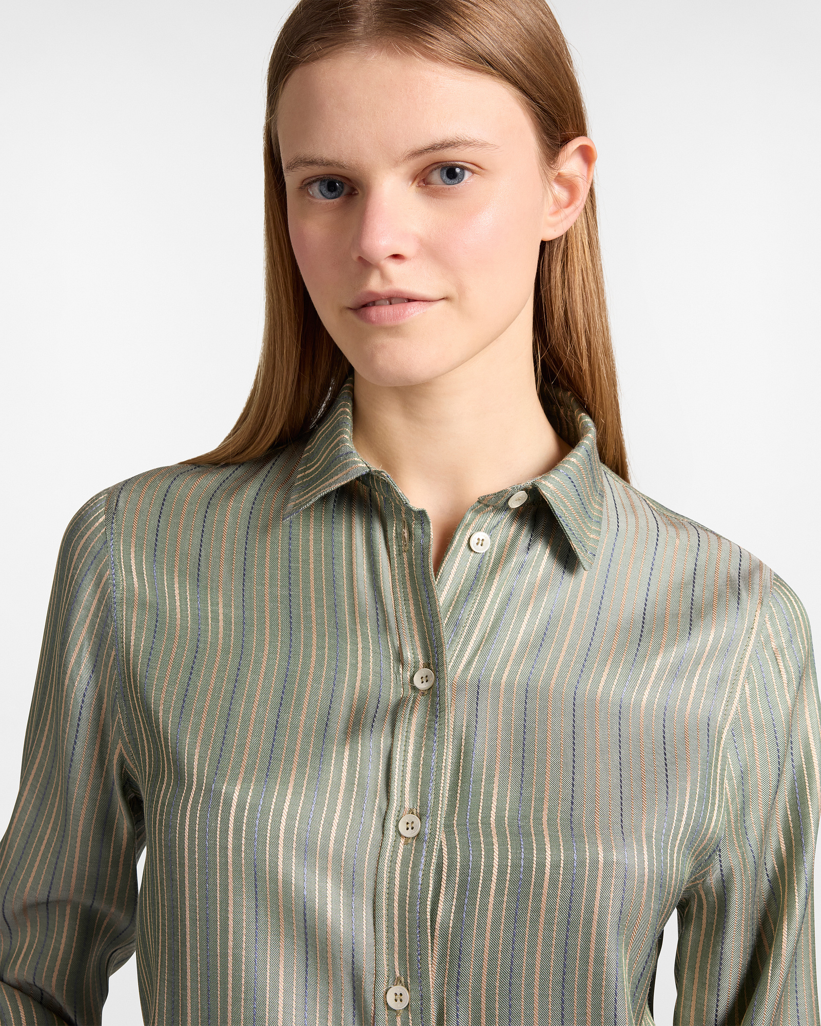 Camicia A Righe In Viscosa, Verde Chiaro, large image number 2