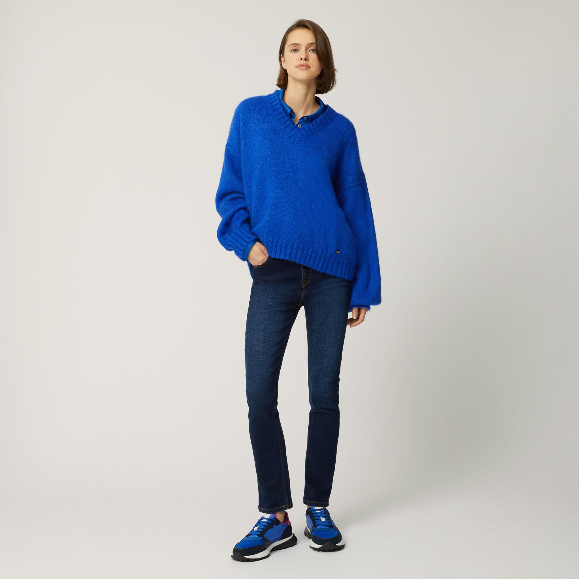 Pullover Con Scollo A V E Maniche A Sbuffo, Azzurro Sport, large image number 3