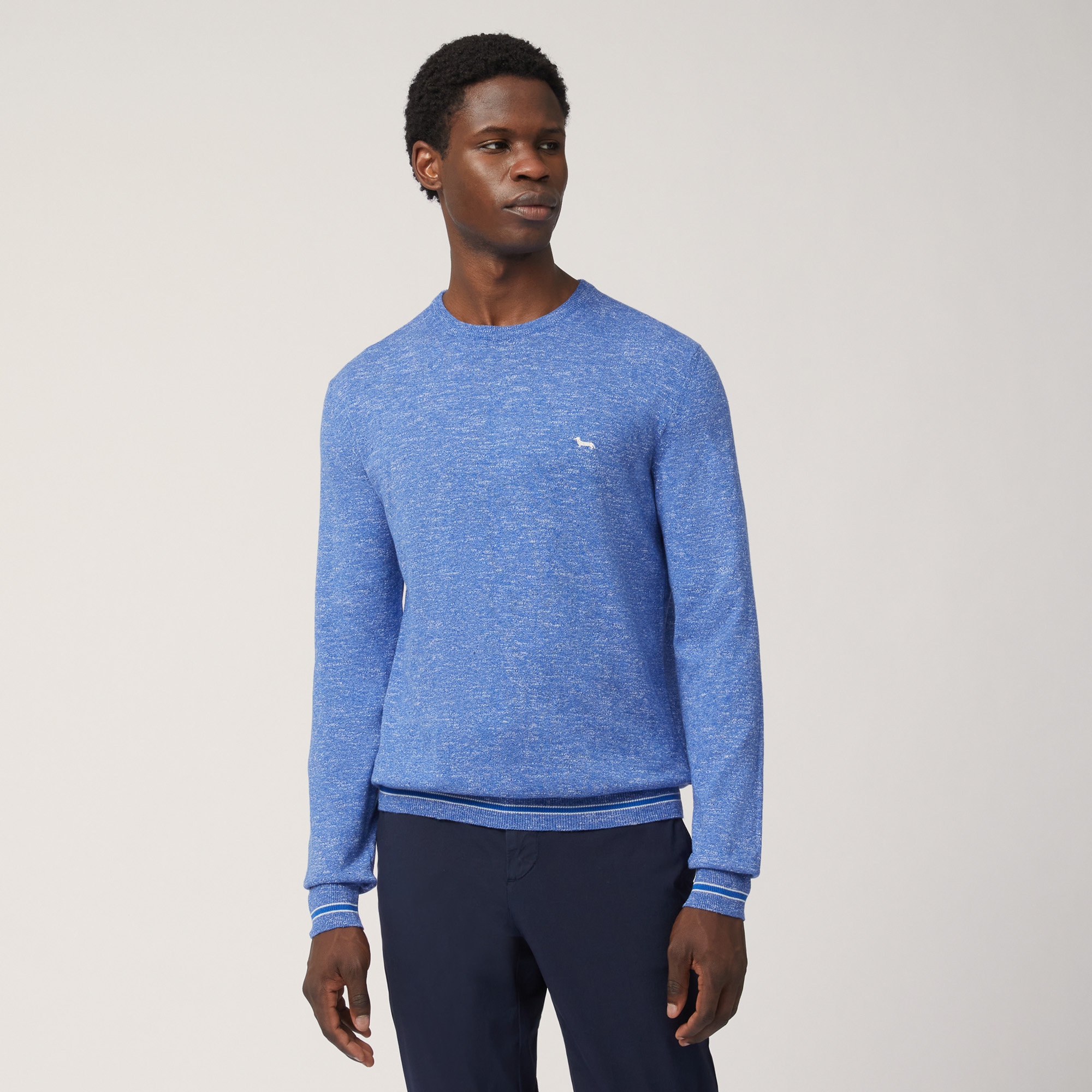 Cotton Blend Tweed Pullover, Light Blue, large