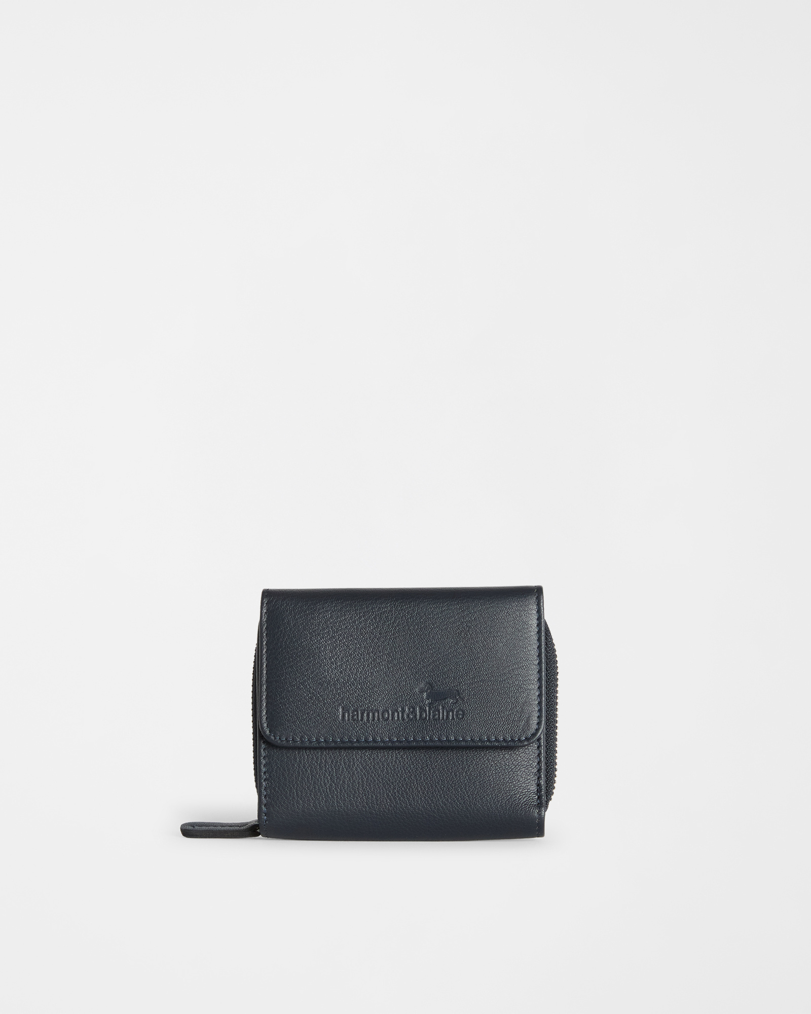 Portafoglio compatto in pelle, Blu, large