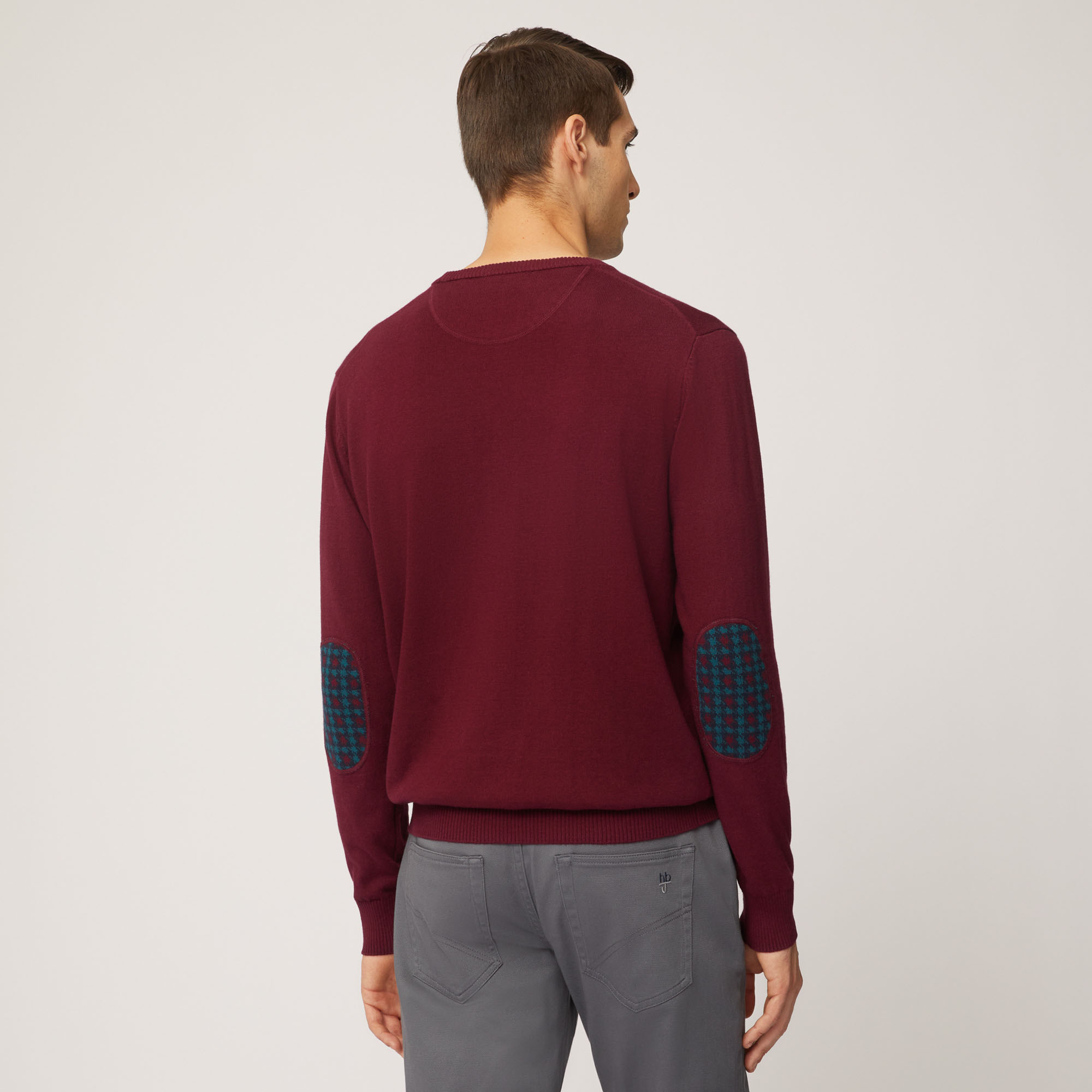 Pullover Girocollo Con Toppe Sui Gomiti, Rosso Scuro, large image number 1