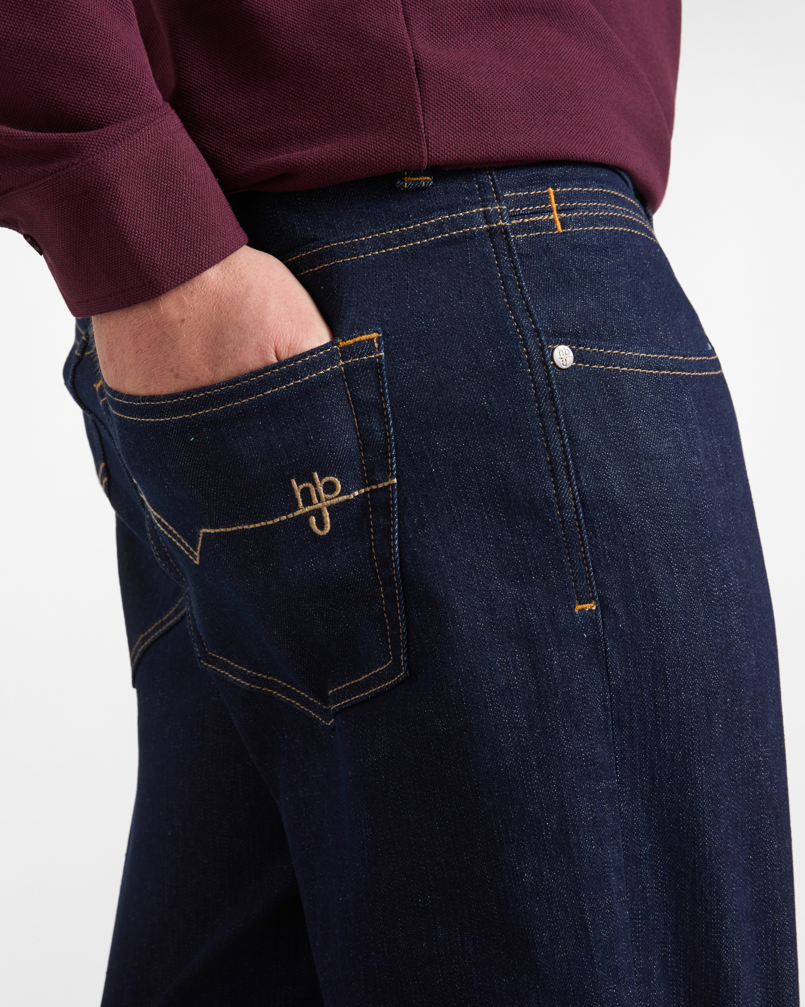 Jeans HBJ Uomo Regular Fit 5 Tasche Rinse Wash in Denim di Cotone Stretch, BLU DENIM, large