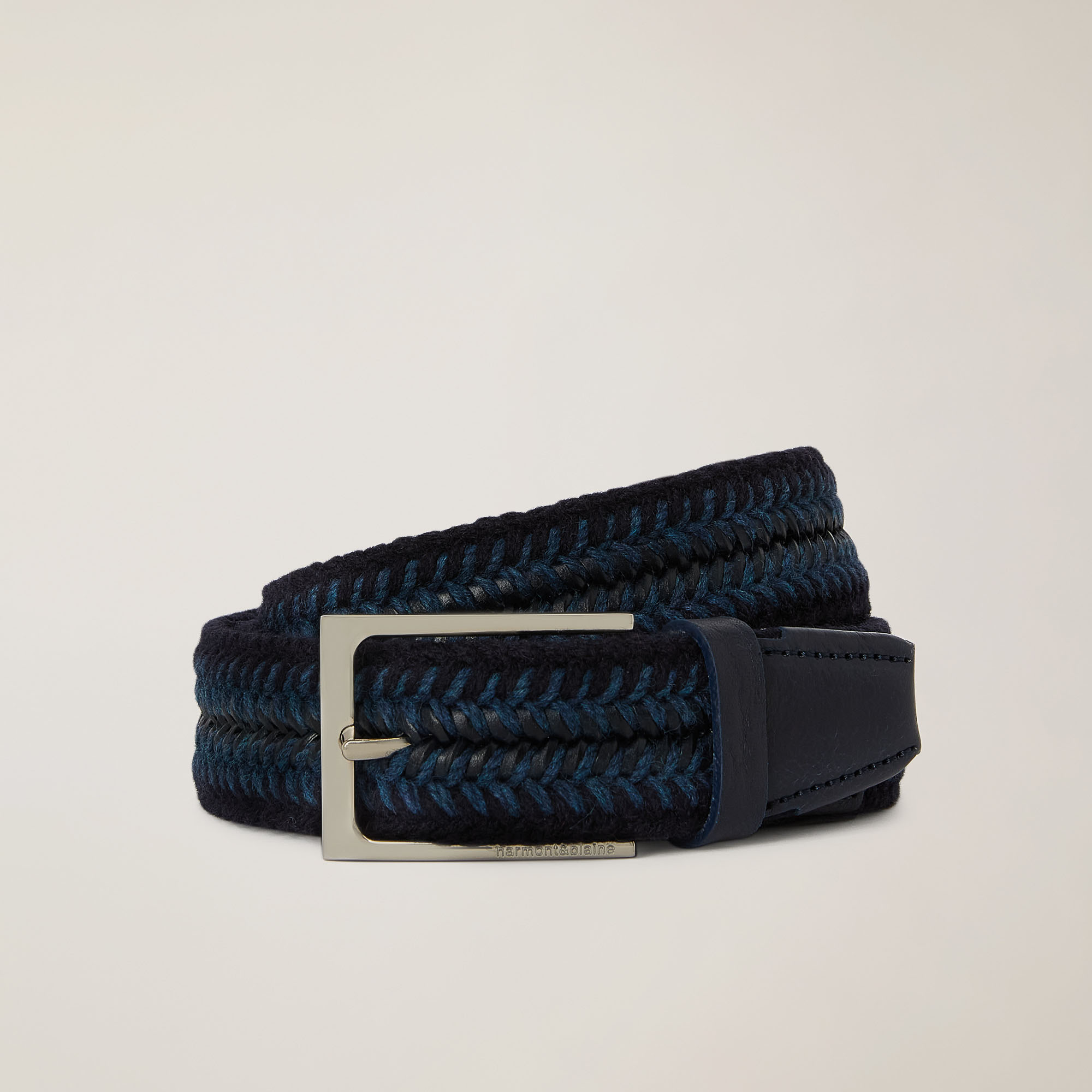 Cintura In Mix Di Materiali, Blu Navy, large image number 0