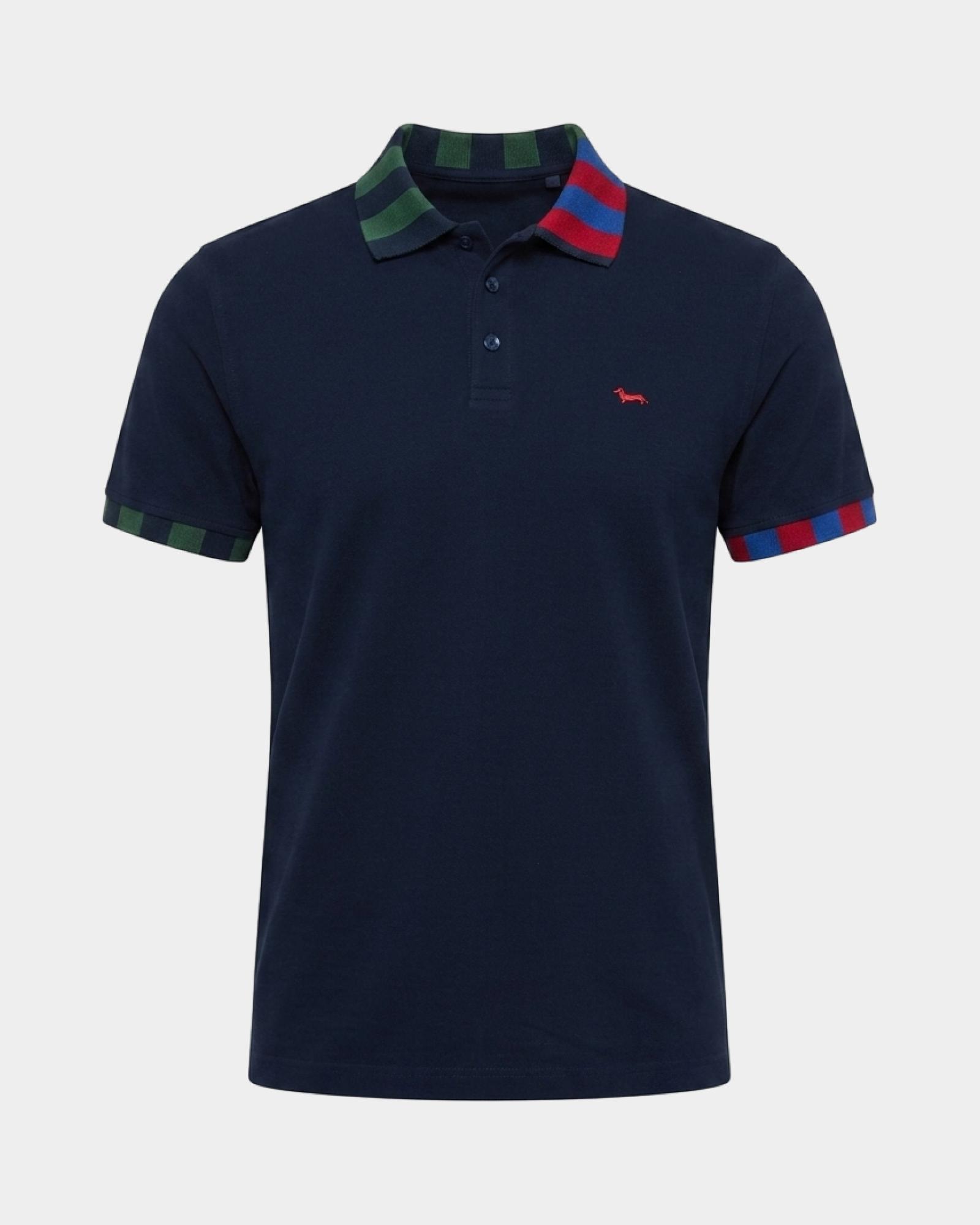 Polo para hombre de manga corta en piqu&eacute; mercerizado de 100 % puro algod&oacute;n, AZUL MARINO, large