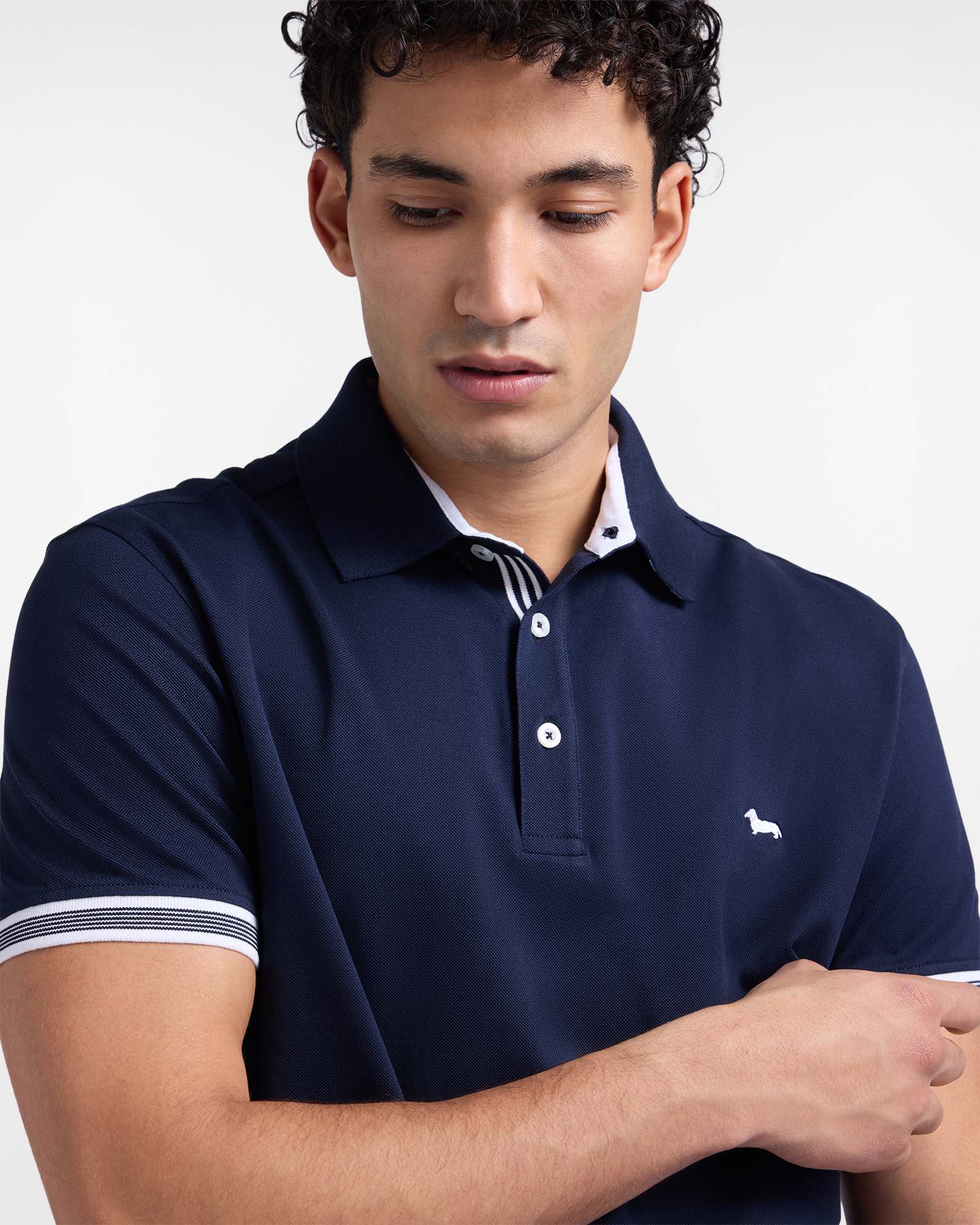 Men's polo shirt with striped hems in piqu&eacute;, Blue, large image number 2