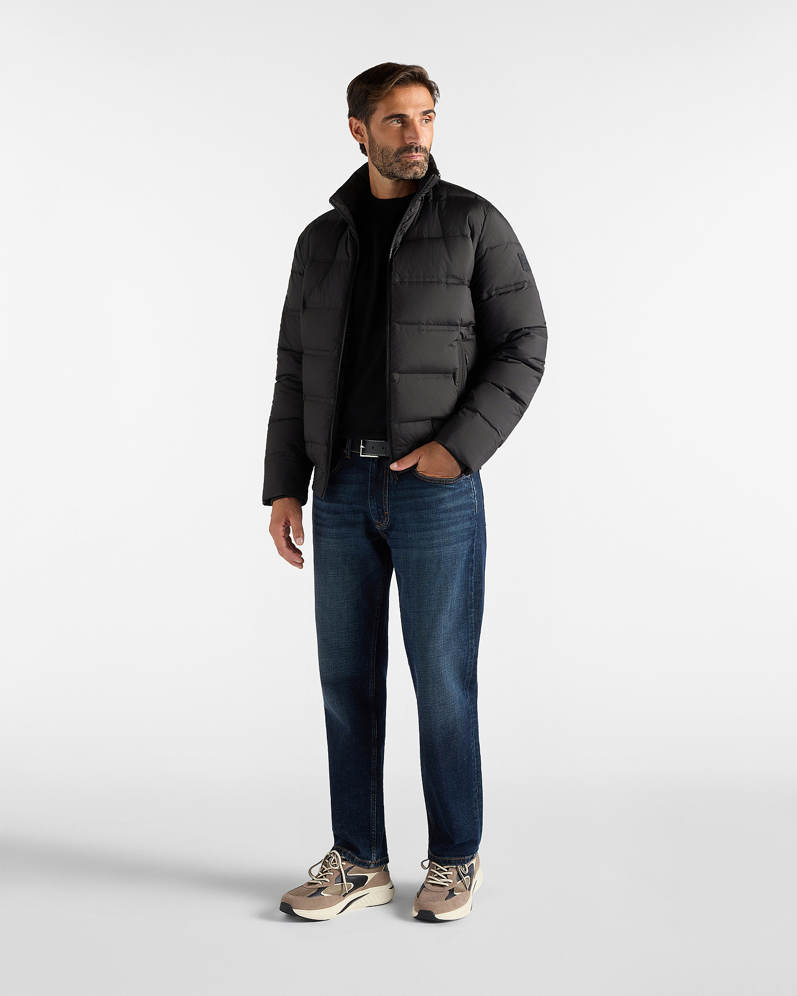 Bomber Uomo con collo in costina in tessuto tecnico, NERO, large