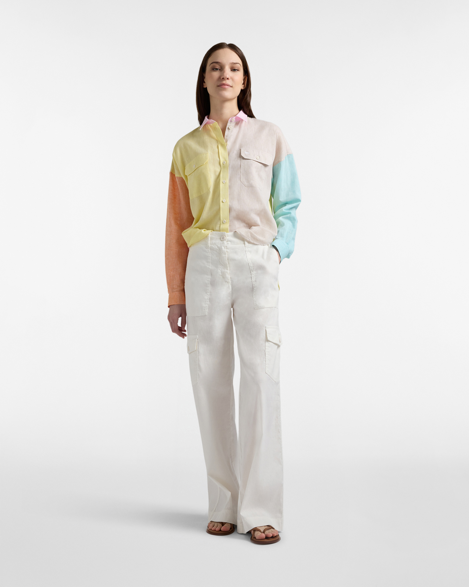 Women's linen blend shirt with front pockets, Beige, large image number 3