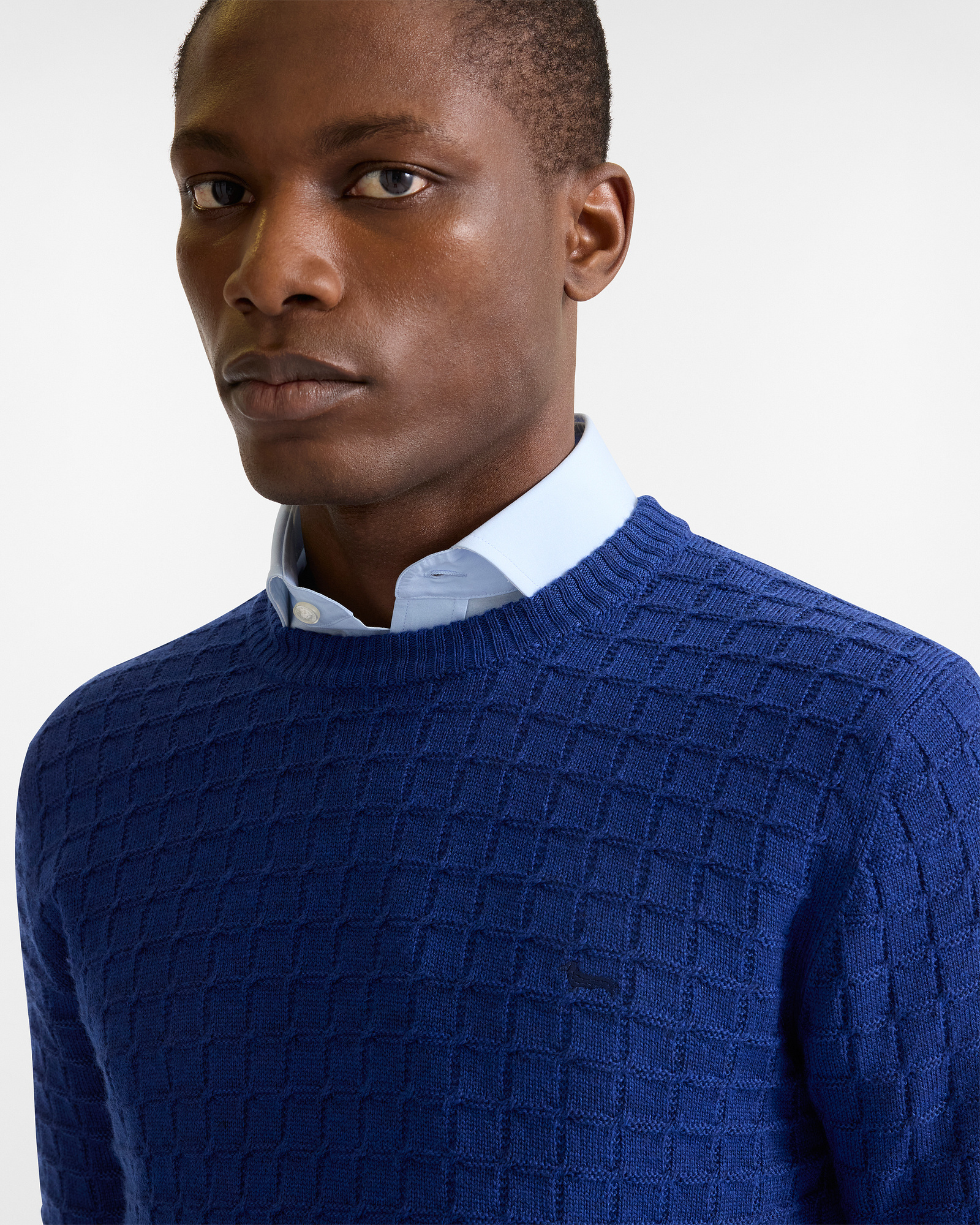 3D Plaid Crewneck Pullover, Light Blue, large image number 2