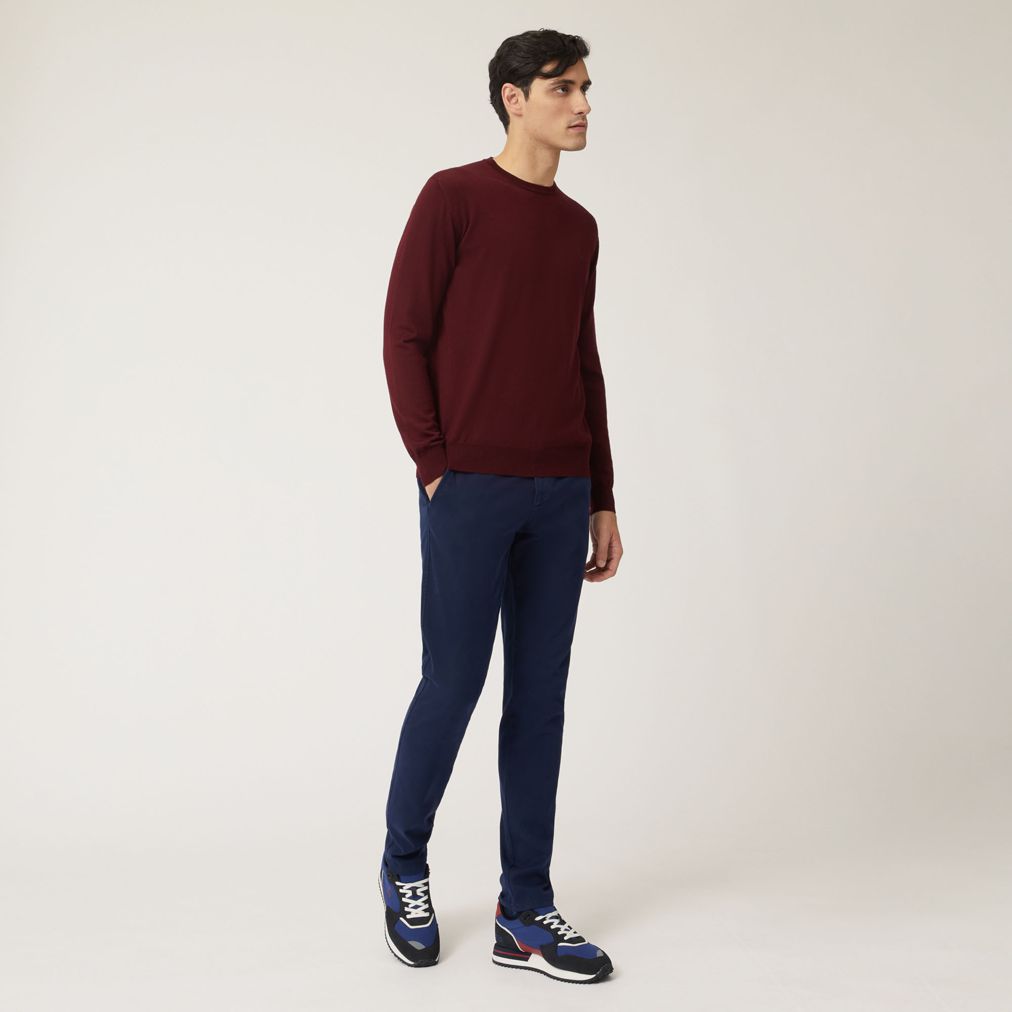 Narrow-Fit Stretch Cotton Chinos in Blue: Luxury Italian Trousers ...