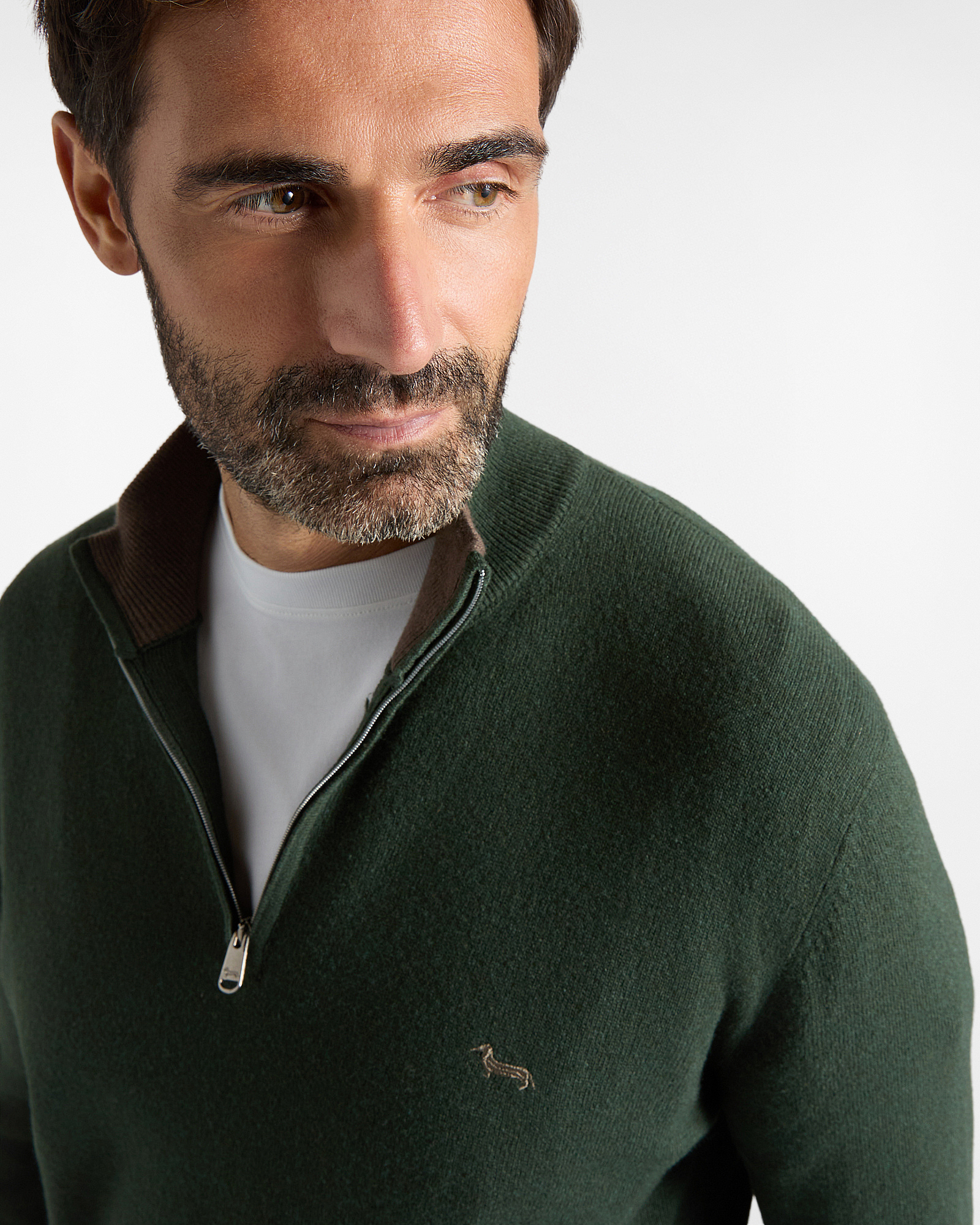 Men's regular fit sweater with half-zip stand-up collar in a  wool blend, SPORT GREEN, large image number 2