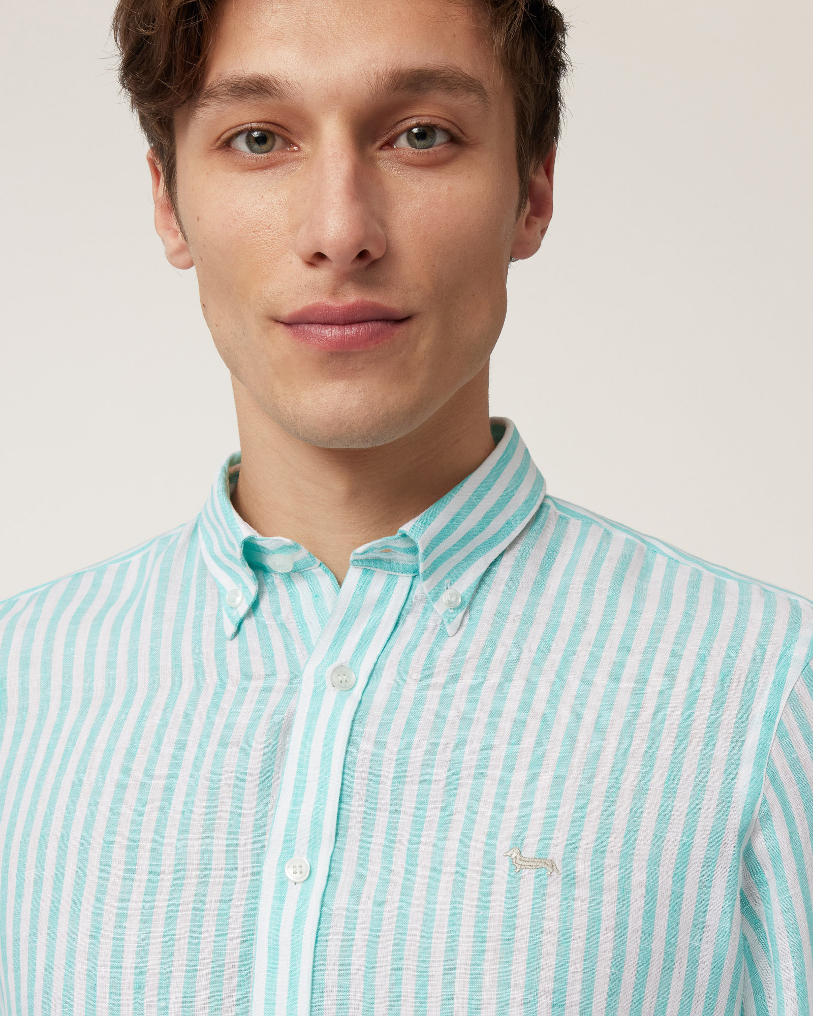 Linen Striped Shirt, Turquoise, large image number 2