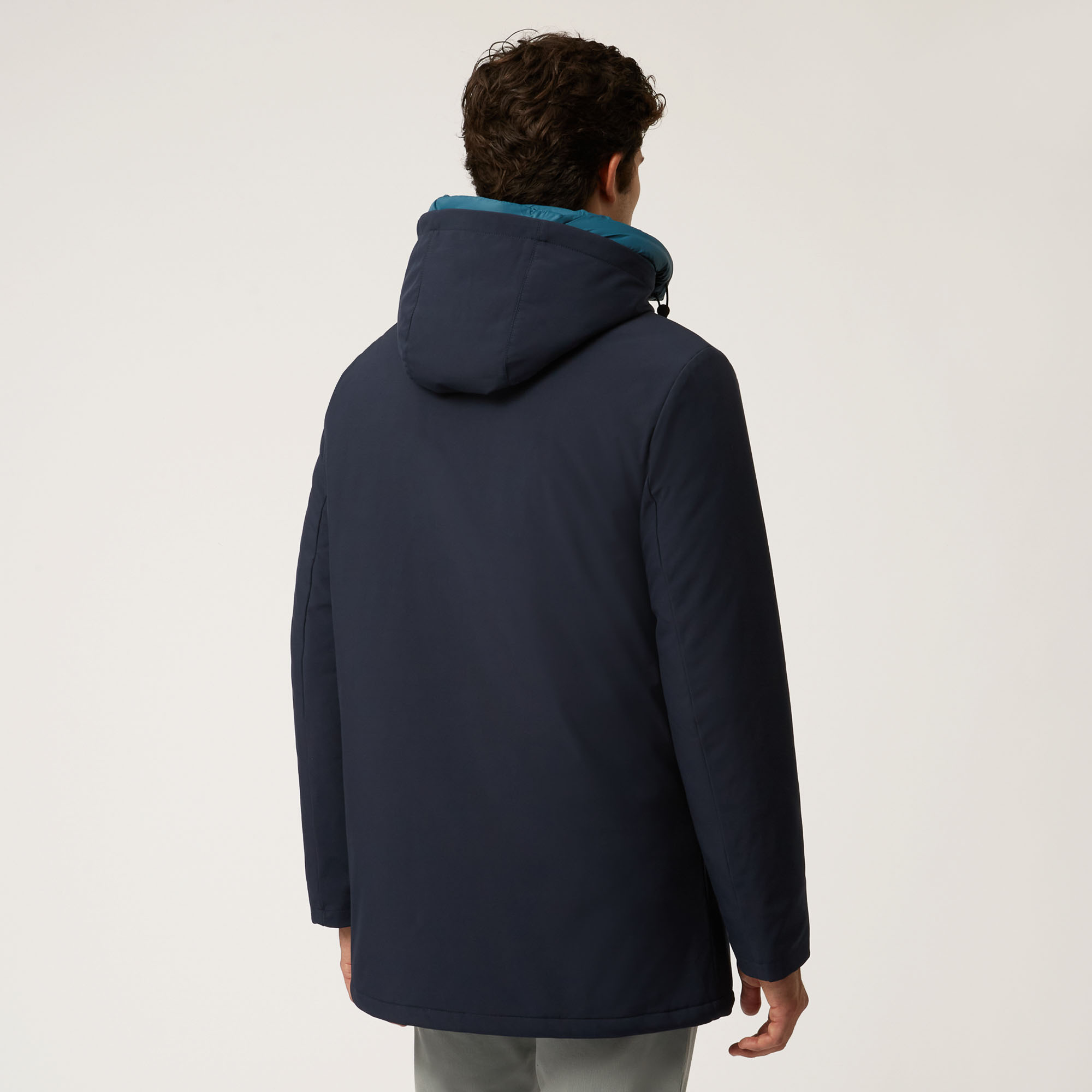 Impermeabile In Softshell Con Doppio Cappuccio, Blu Navy, large image number 1