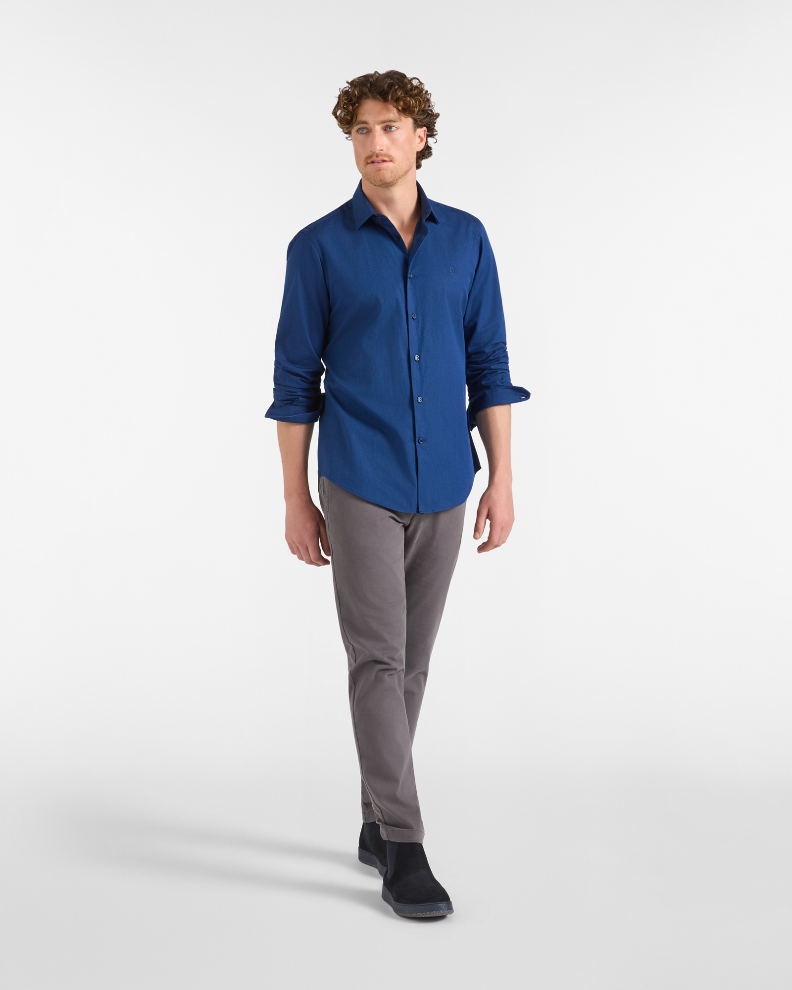 Camicia HBJ Uomo Narrow Fit in puro cotone con collo piccolo, BLU SCURO, large