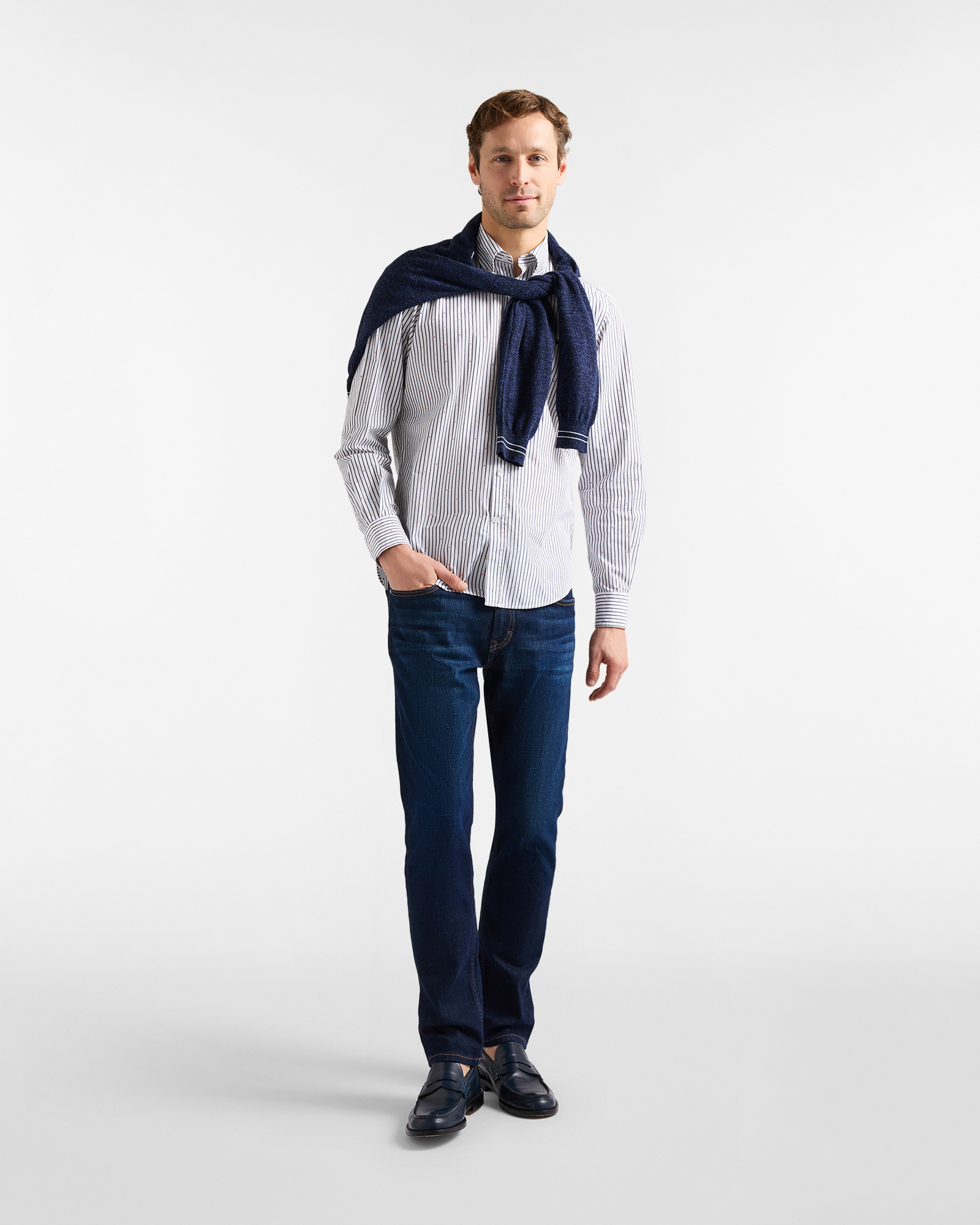 Men's shirt with stripes and micro pattern, Navy Blue, large image number 3