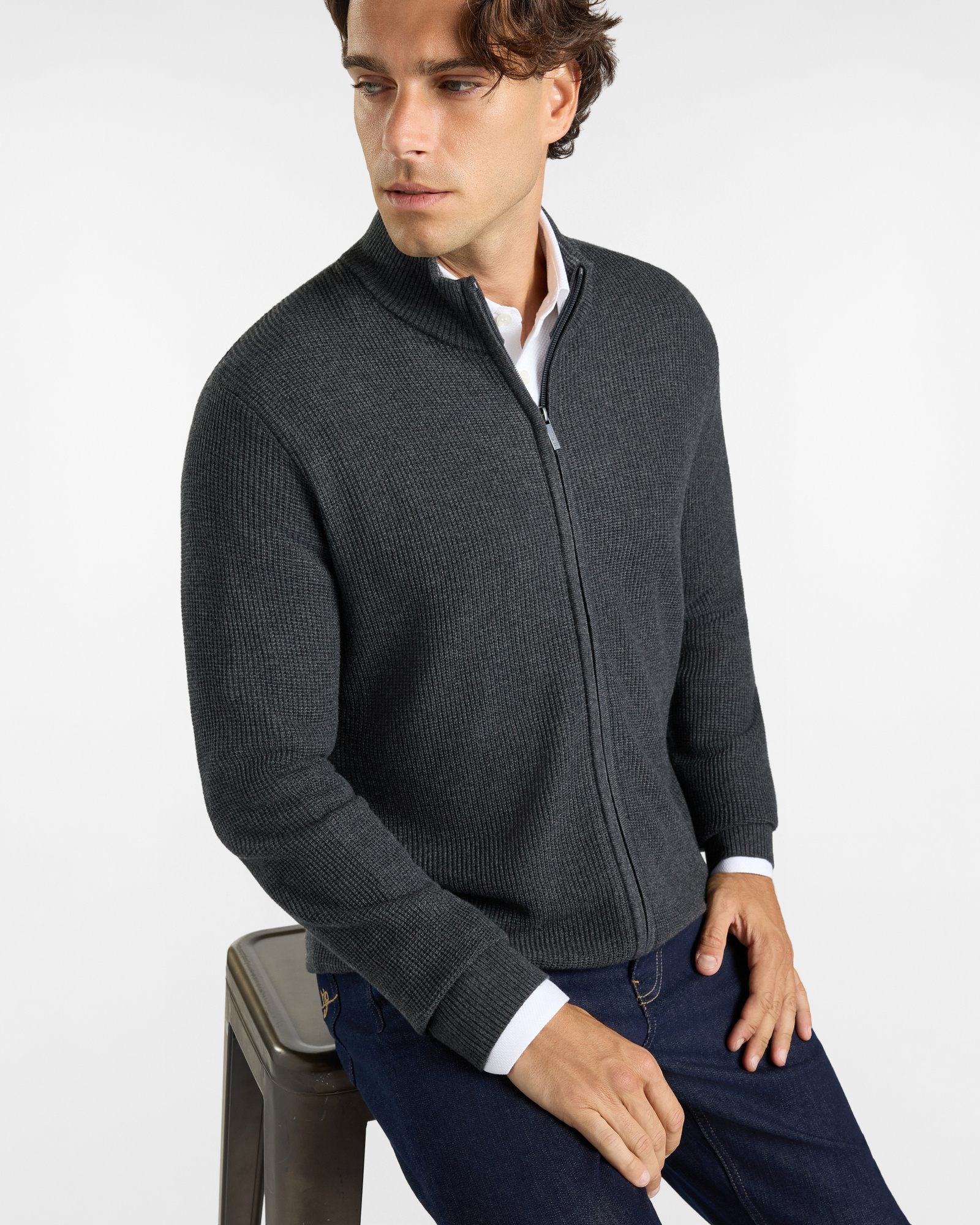 Maglia HBJ Uomo con Zip in Misto Lana, ANTRACITE, large
