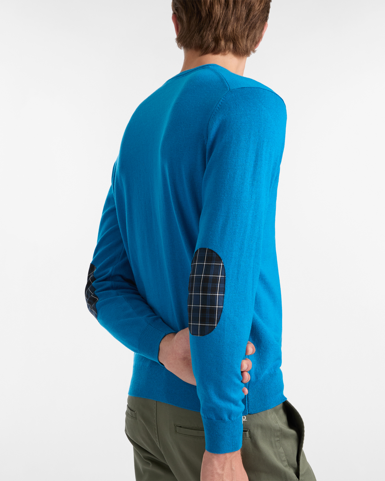 Maglione Girocollo con Toppe a Quadri, Turchese, large image number 2