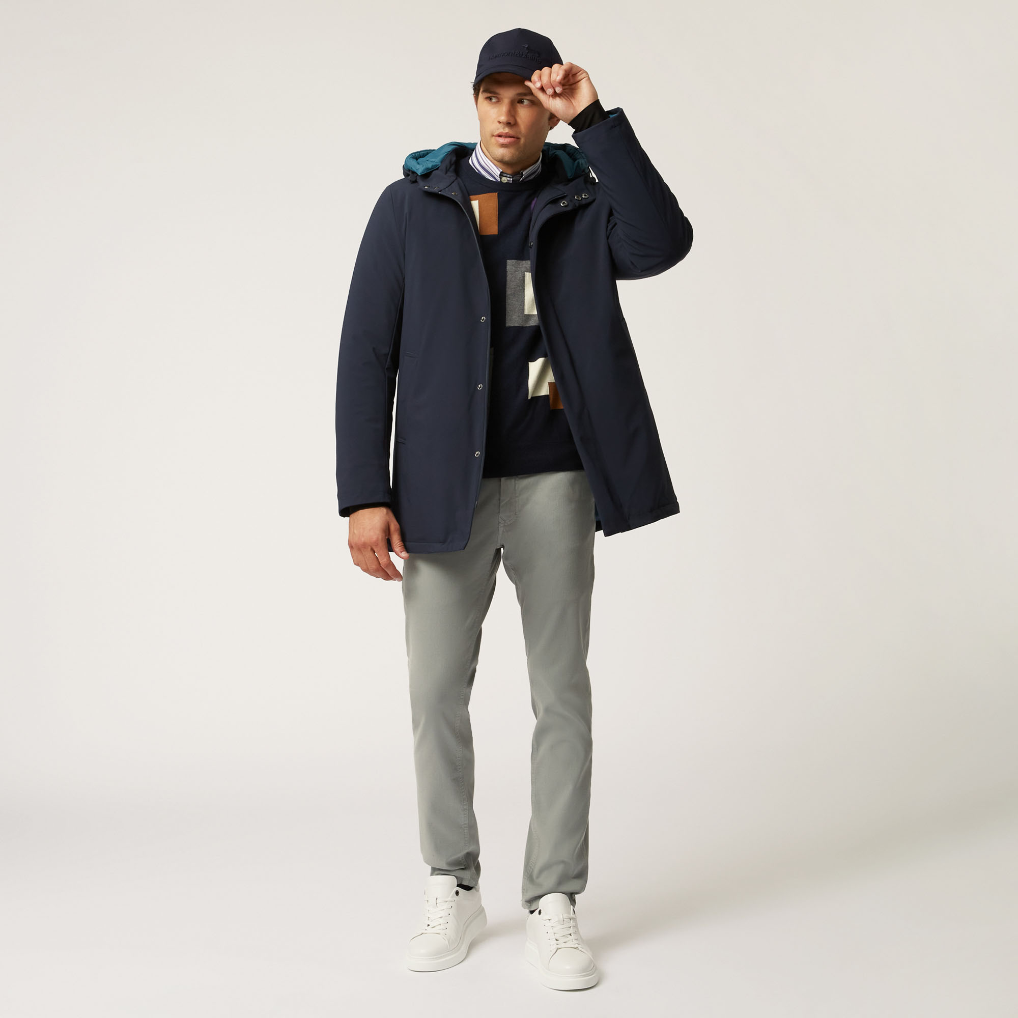Impermeabile In Softshell Con Doppio Cappuccio, Blu Navy, large image number 3