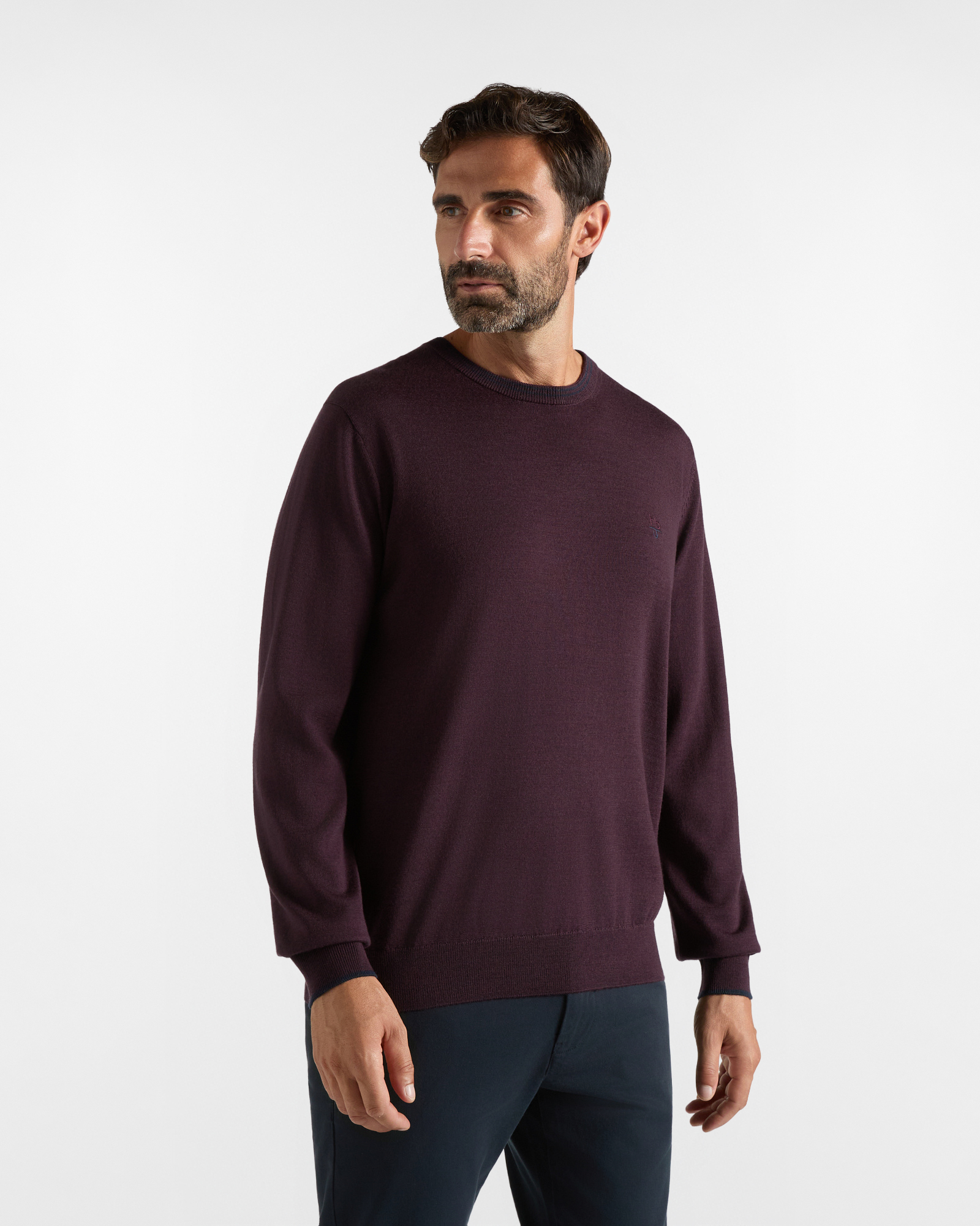 Maglia girocollo HBJ Uomo in pura lana, PRUGNA, large