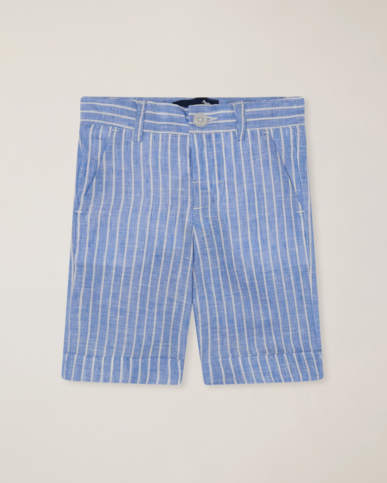 Striped linen bermuda shorts, Light Blue, large