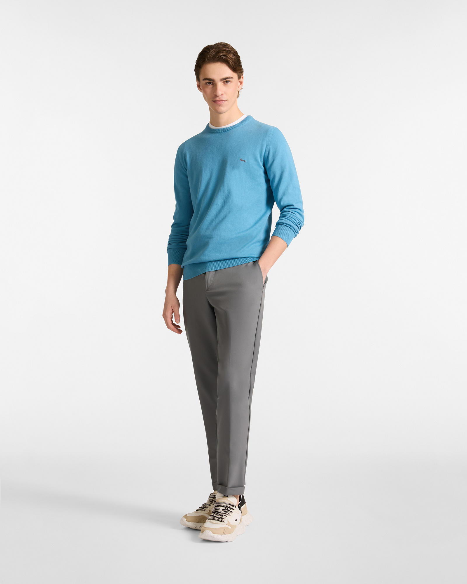 Chino Pants with Side Elastic Bands, Gray, large image number 3