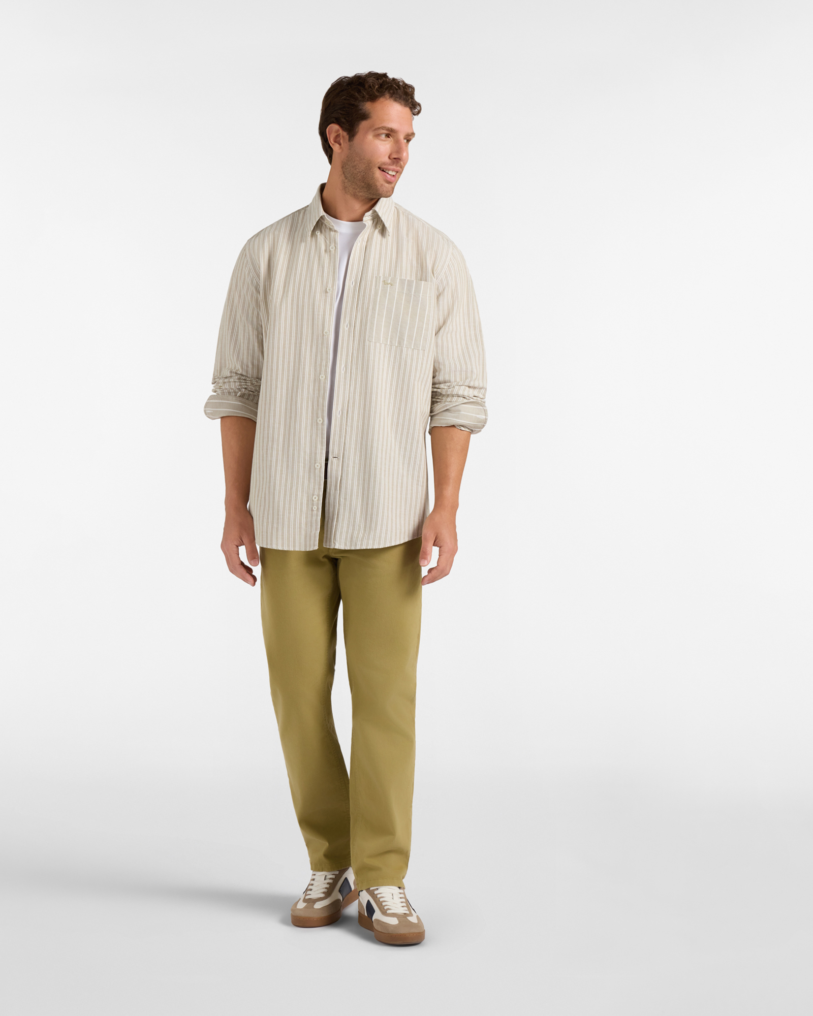 Camisa de hombre en tejido oxford org&aacute;nico de rayas Classic Fit, VERDE CLARO, large