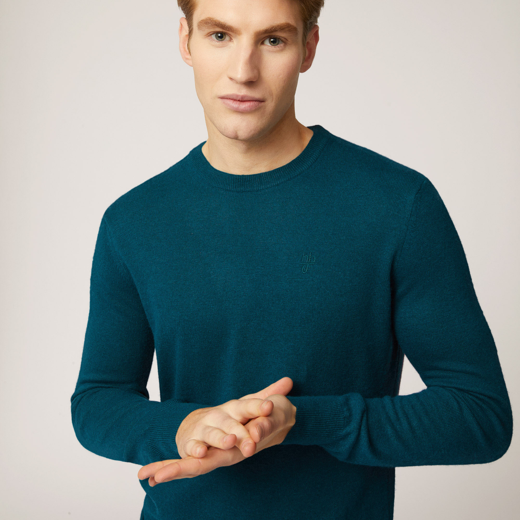Pullover Girocollo Hbj, Verde Petrolio, large image number 2