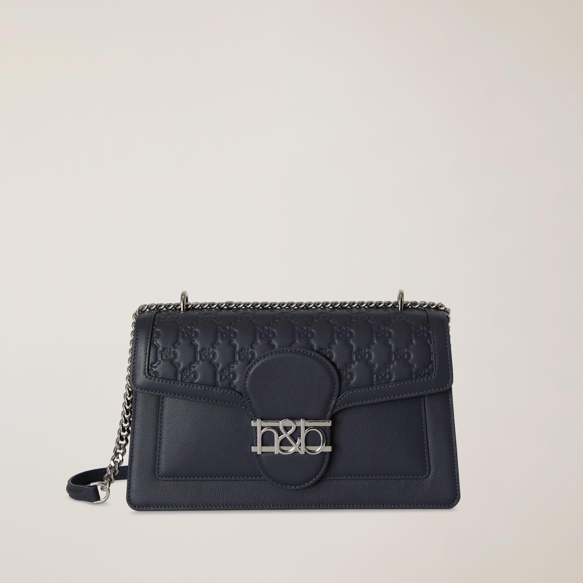 Tracolla In Vera Pelle Con Monogramma, Blu Navy, large image number 0