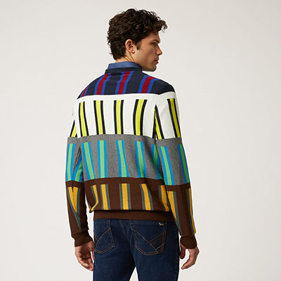 Pullover Mit Rundhalsausschnitt Aus Baumwolle Und Wolle Mit Vertikalen Streifen