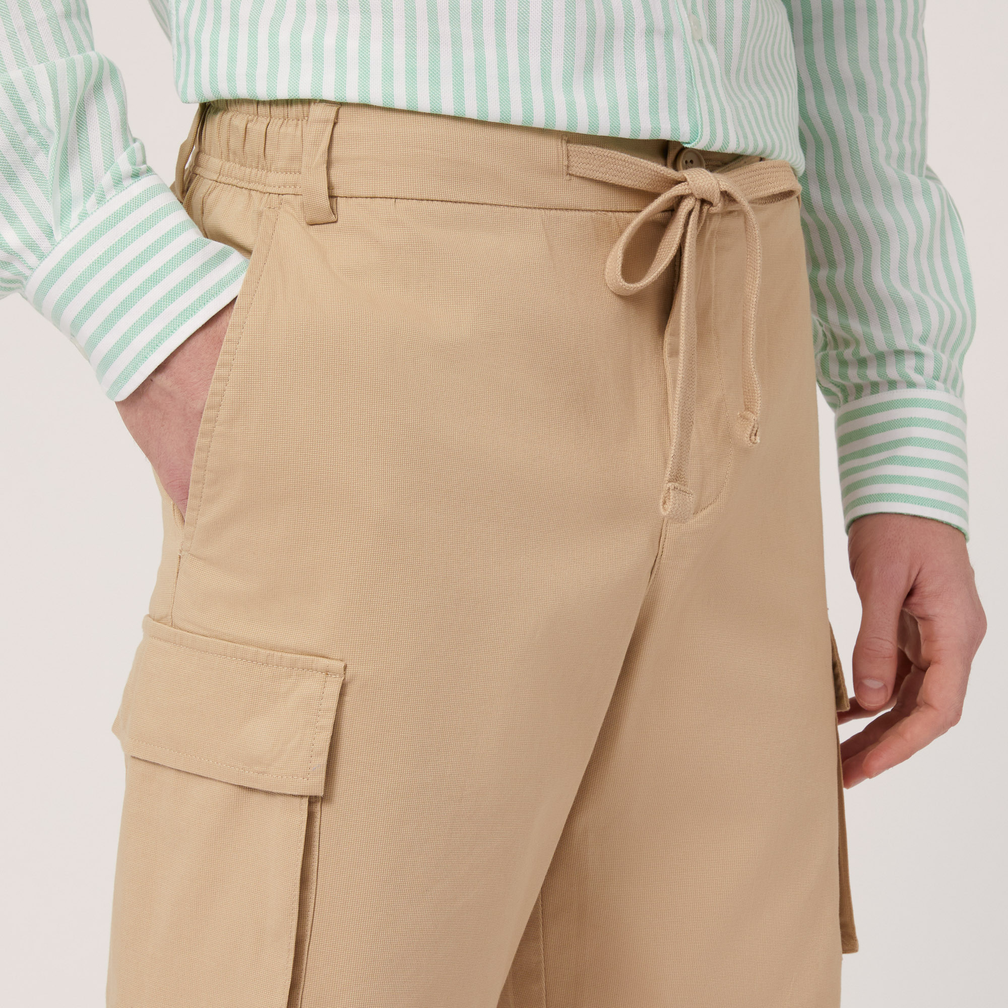 Stretch Cotton Cargo Bermuda Shorts, Beige, large image number 2